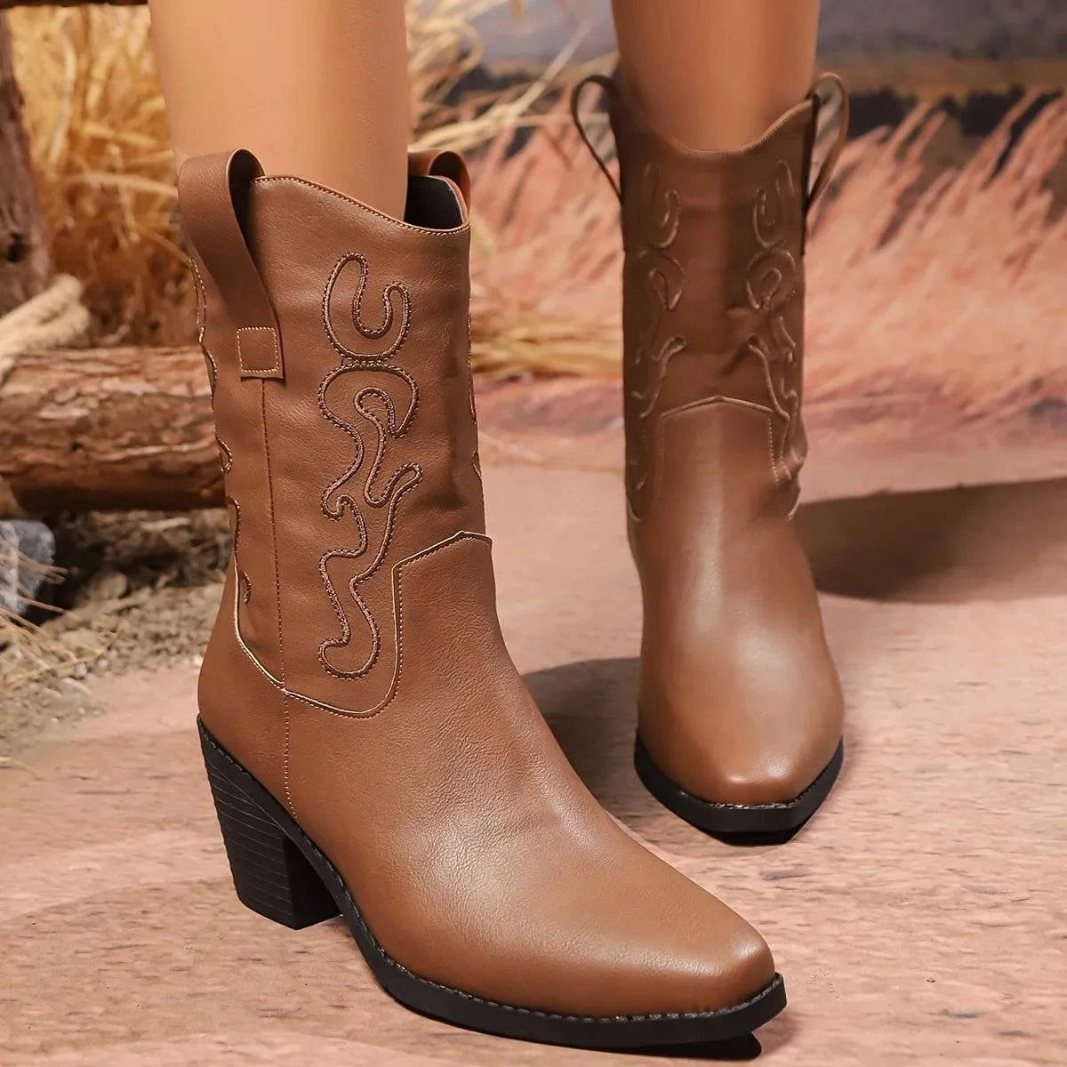 Point Toe Block Heels Boots - Rosey's Creations