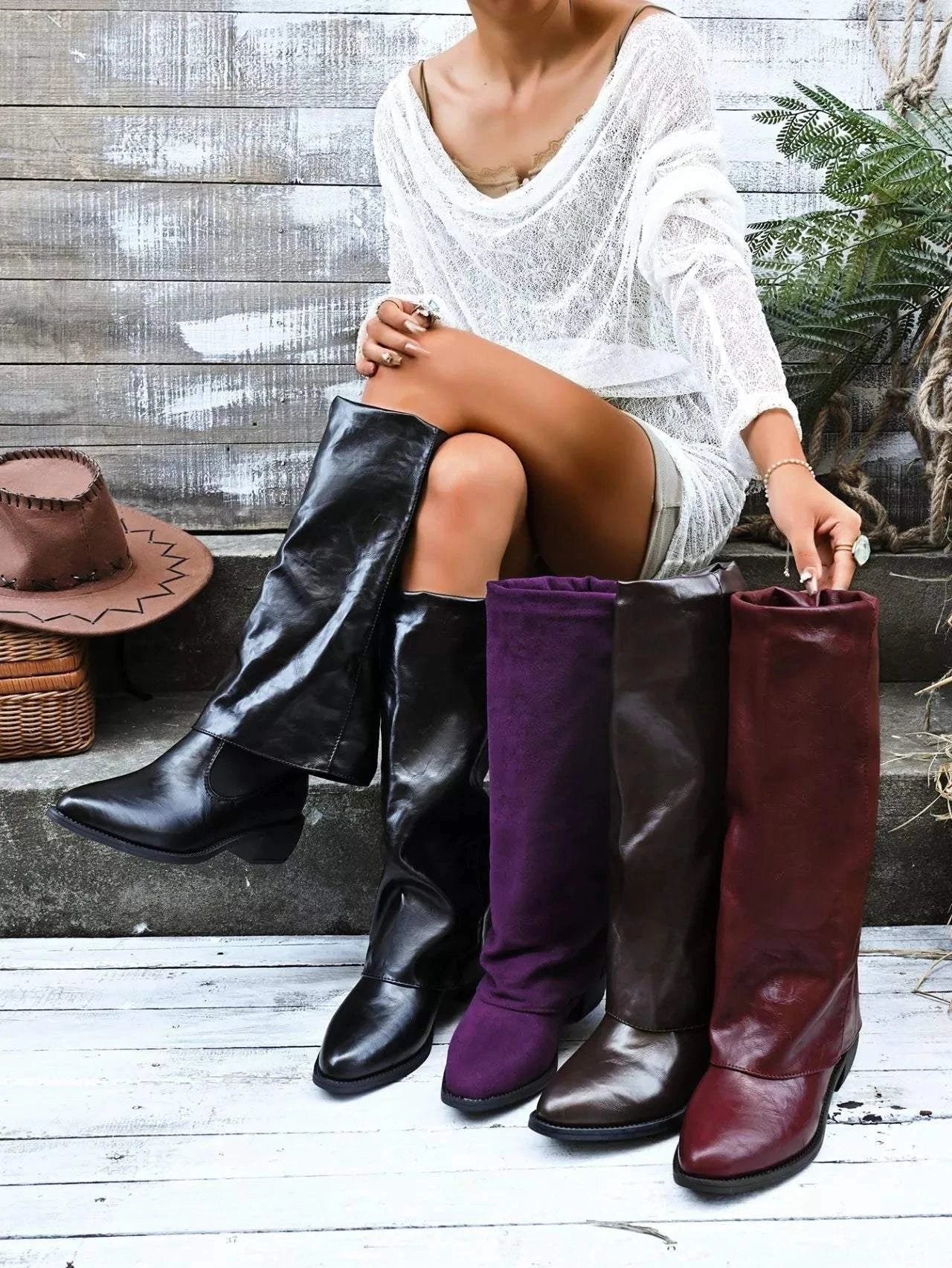 Point Toe Block Heels Boots - Rosey's Creations