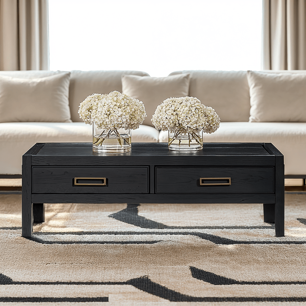Soho Black Oak Veneer 2 Drawer Coffee Table.