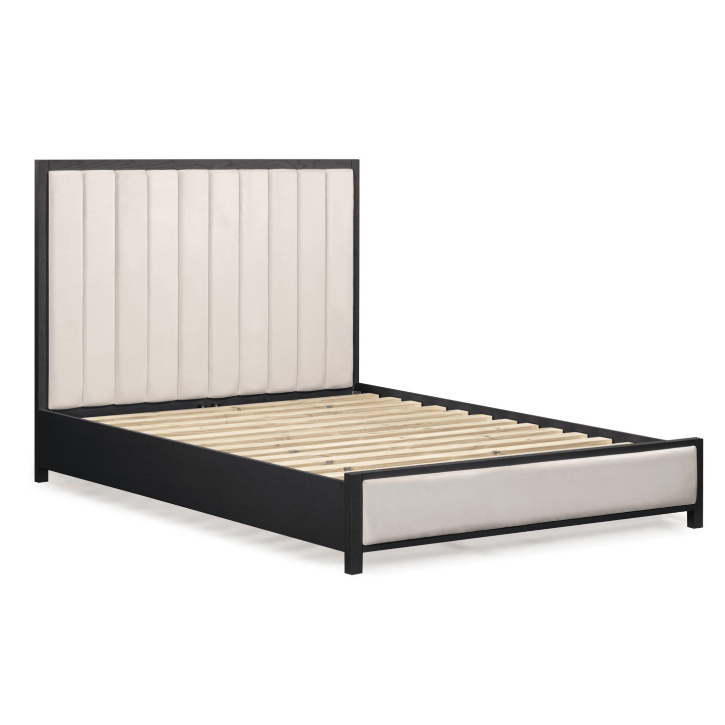 Soho Cream Velvet Bed with Black Wood Frame.