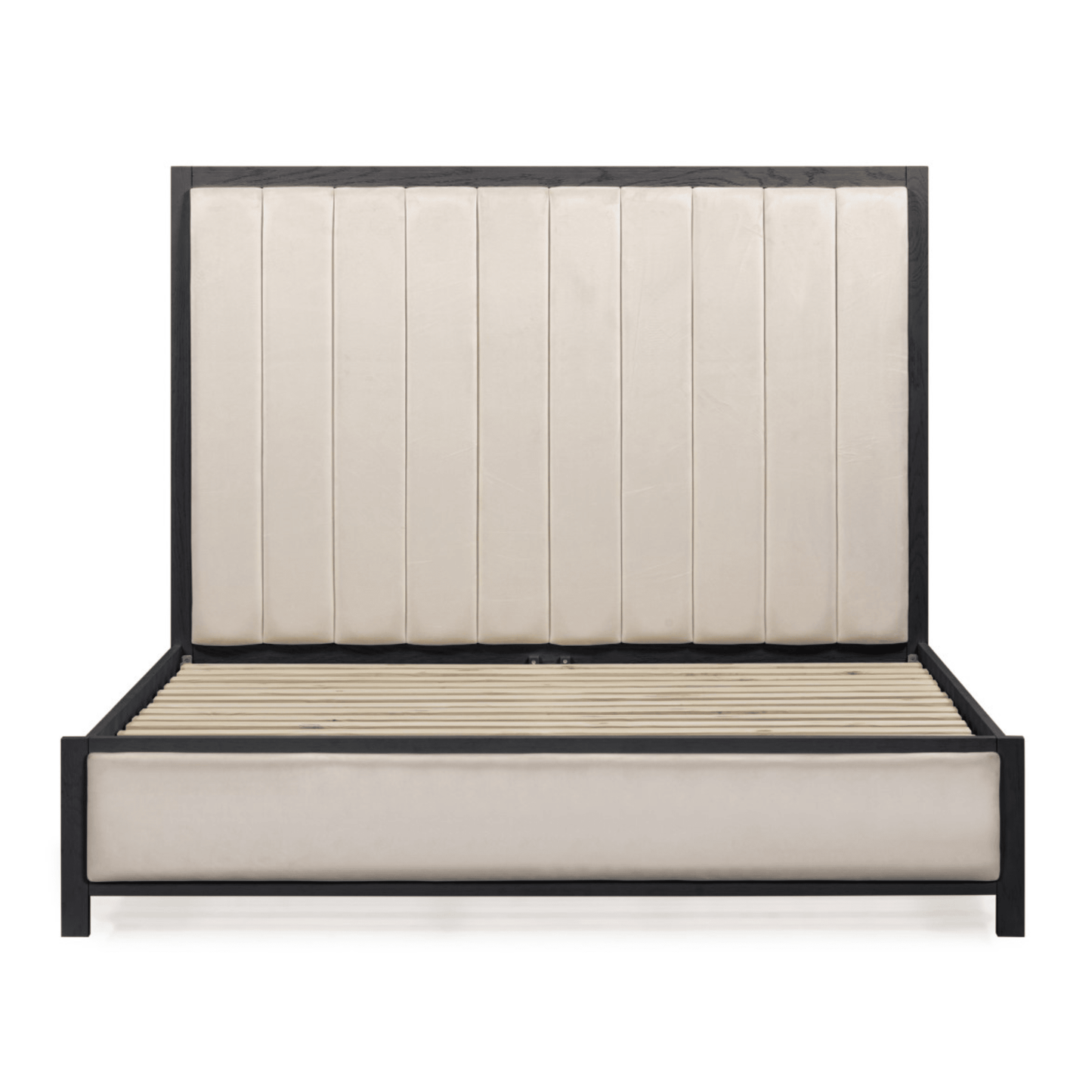 Soho Cream Velvet Bed with Black Wood Frame.
