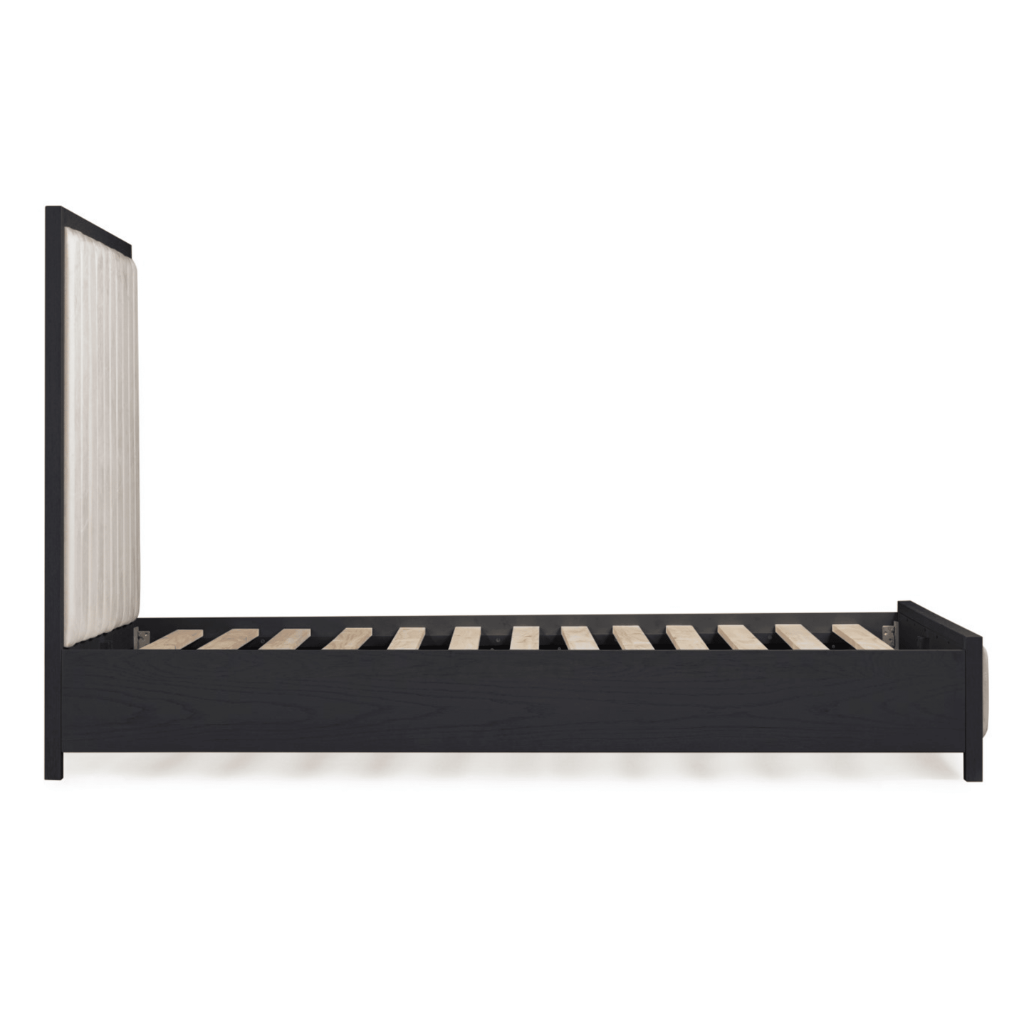 Soho Cream Velvet Bed with Black Wood Frame.