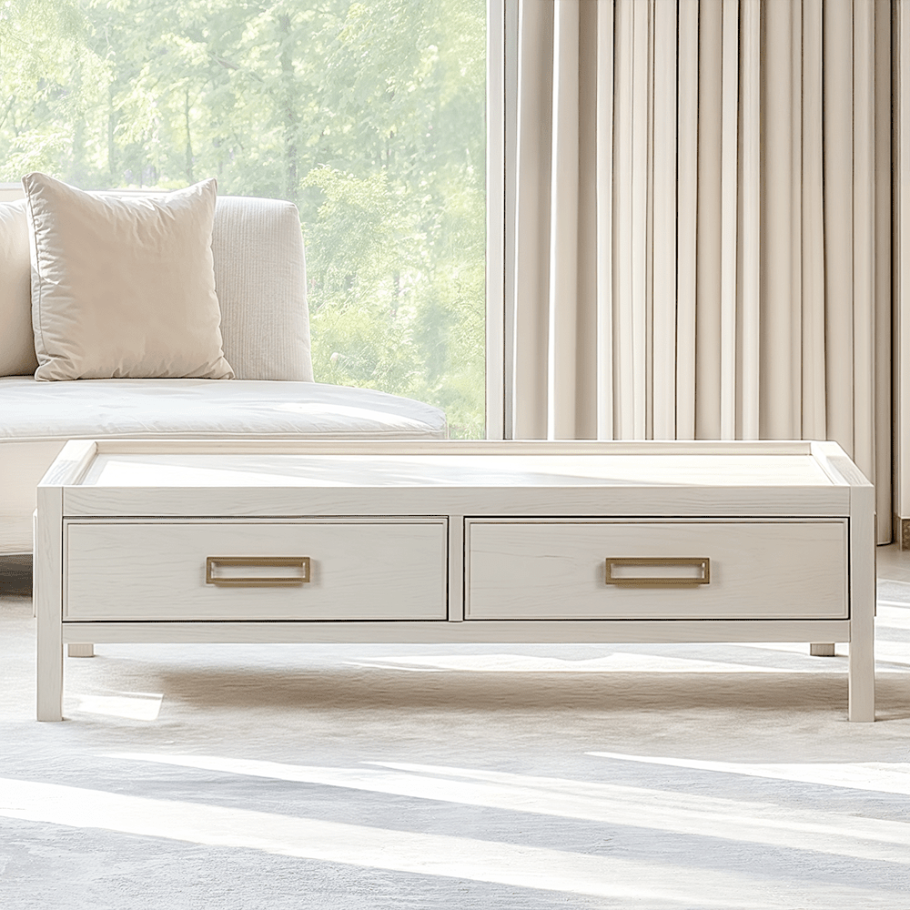 Soho Cream Oak Veneer 2 Drawer Coffee Table.