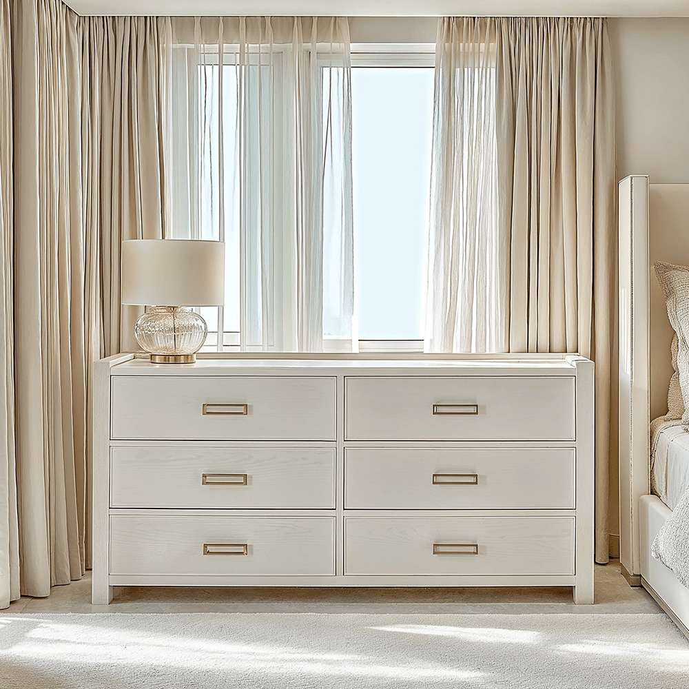 Soho Cream Oak Veneer 6 Drawer Chest.