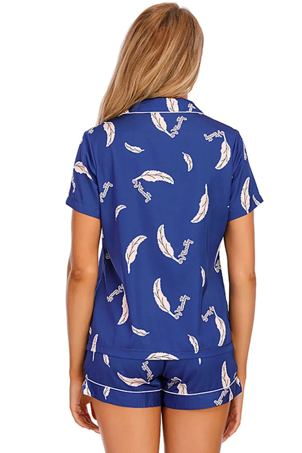Printed Button Up Short Sleeve Top and Shorts Lounge Set - Rosey's Creations