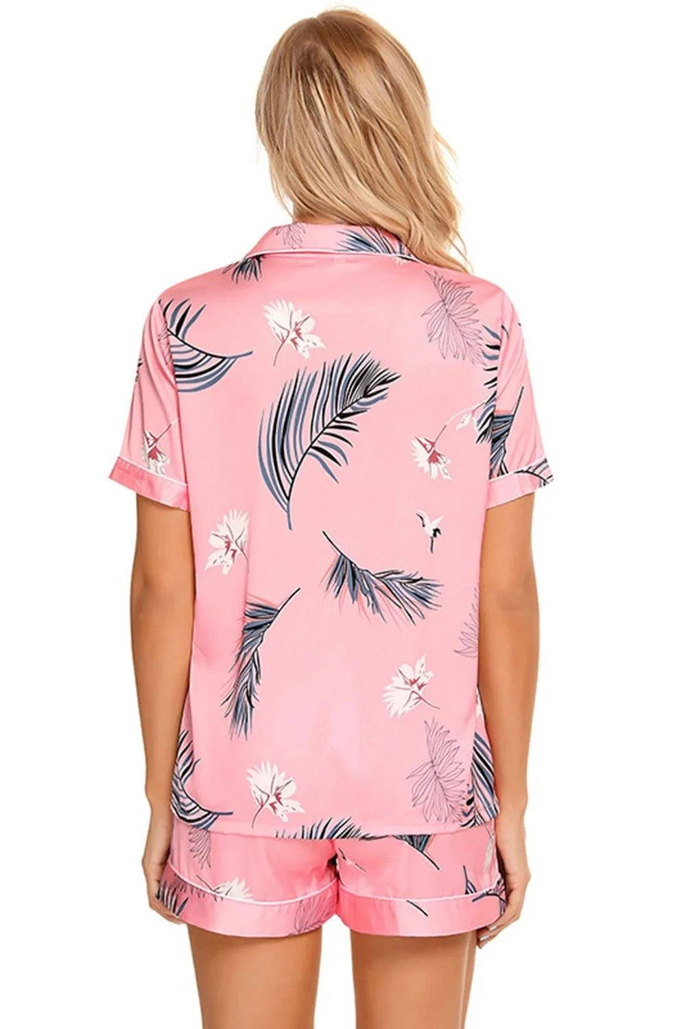 Printed Button Up Short Sleeve Top and Shorts Lounge Set - Rosey's Creations