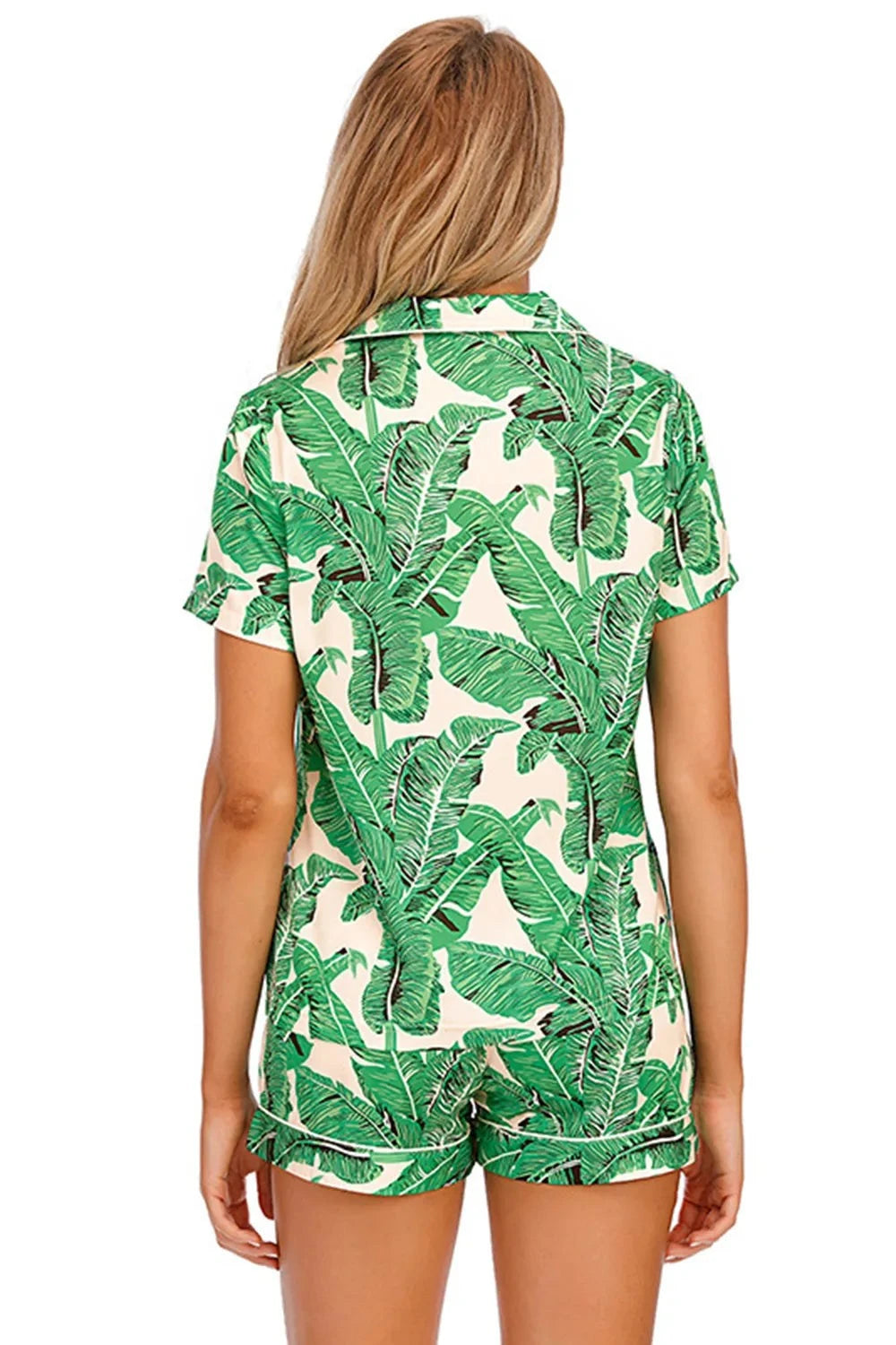 Printed Button Up Short Sleeve Top and Shorts Lounge Set - Rosey's Creations