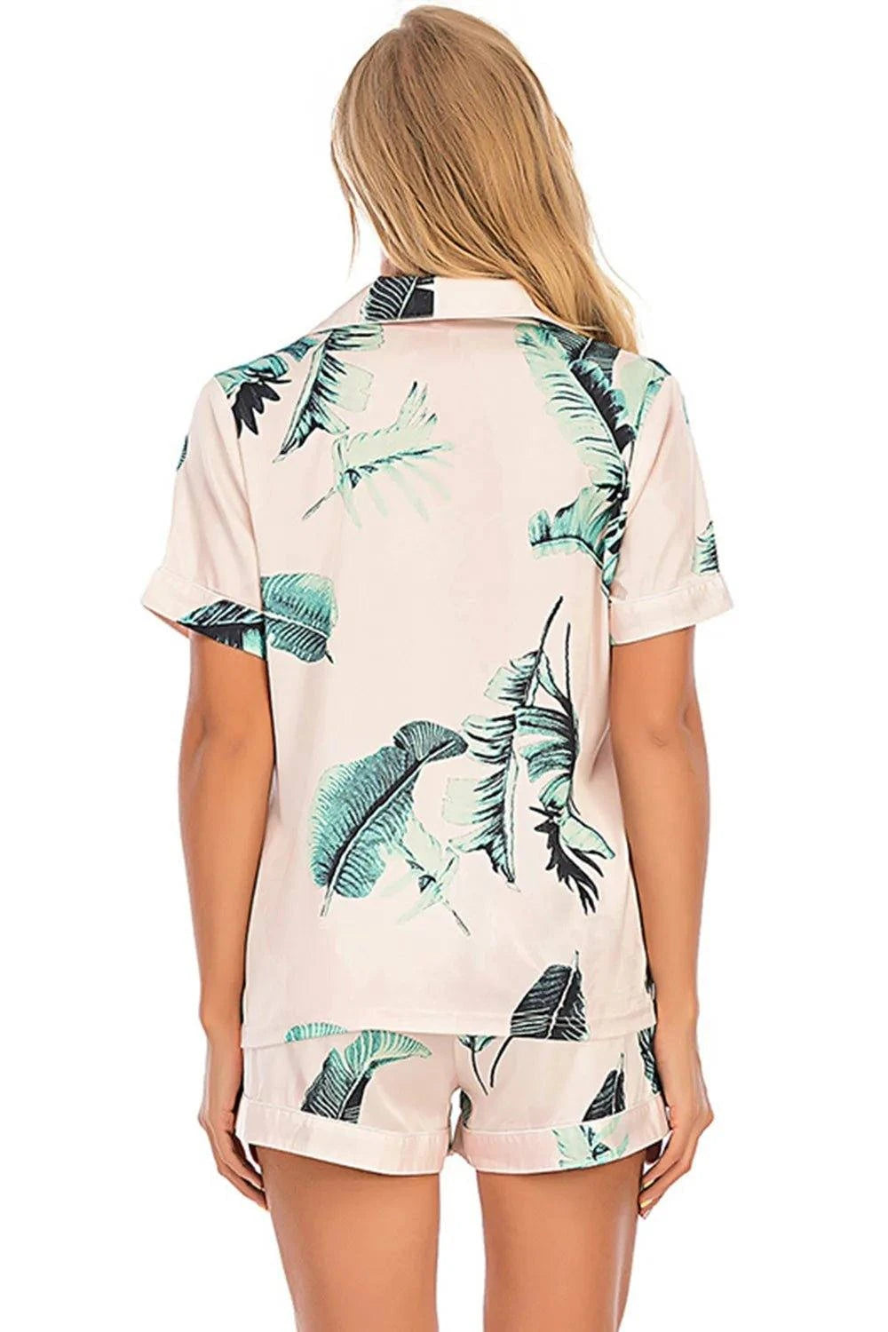 Printed Button Up Short Sleeve Top and Shorts Lounge Set - Rosey's Creations