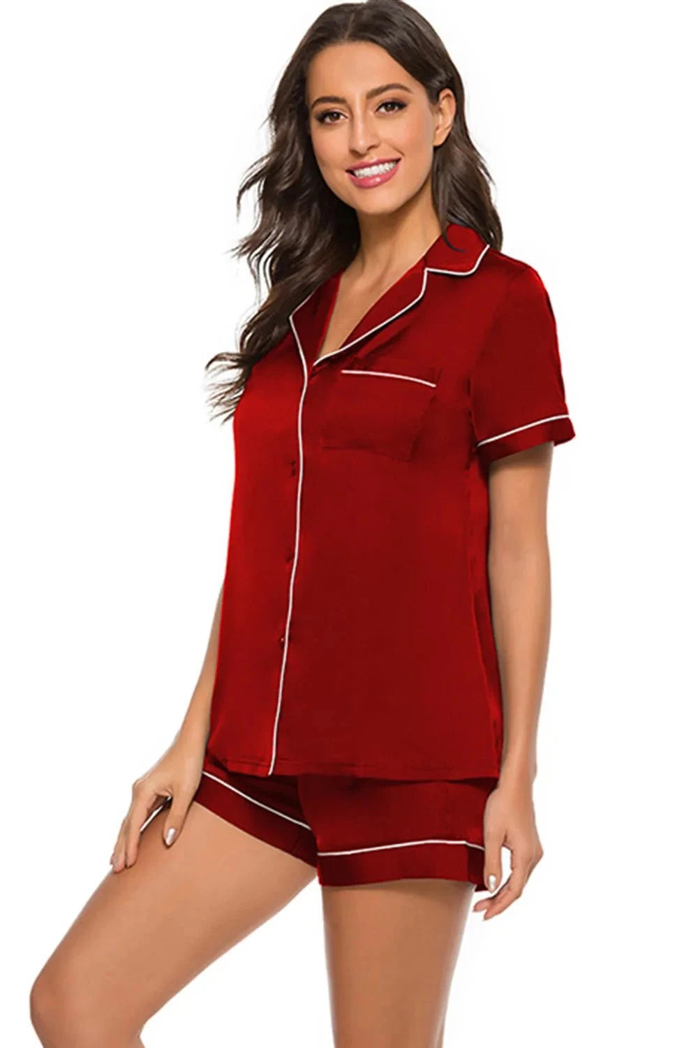 Printed Button Up Short Sleeve Top and Shorts Lounge Set - Rosey's Creations