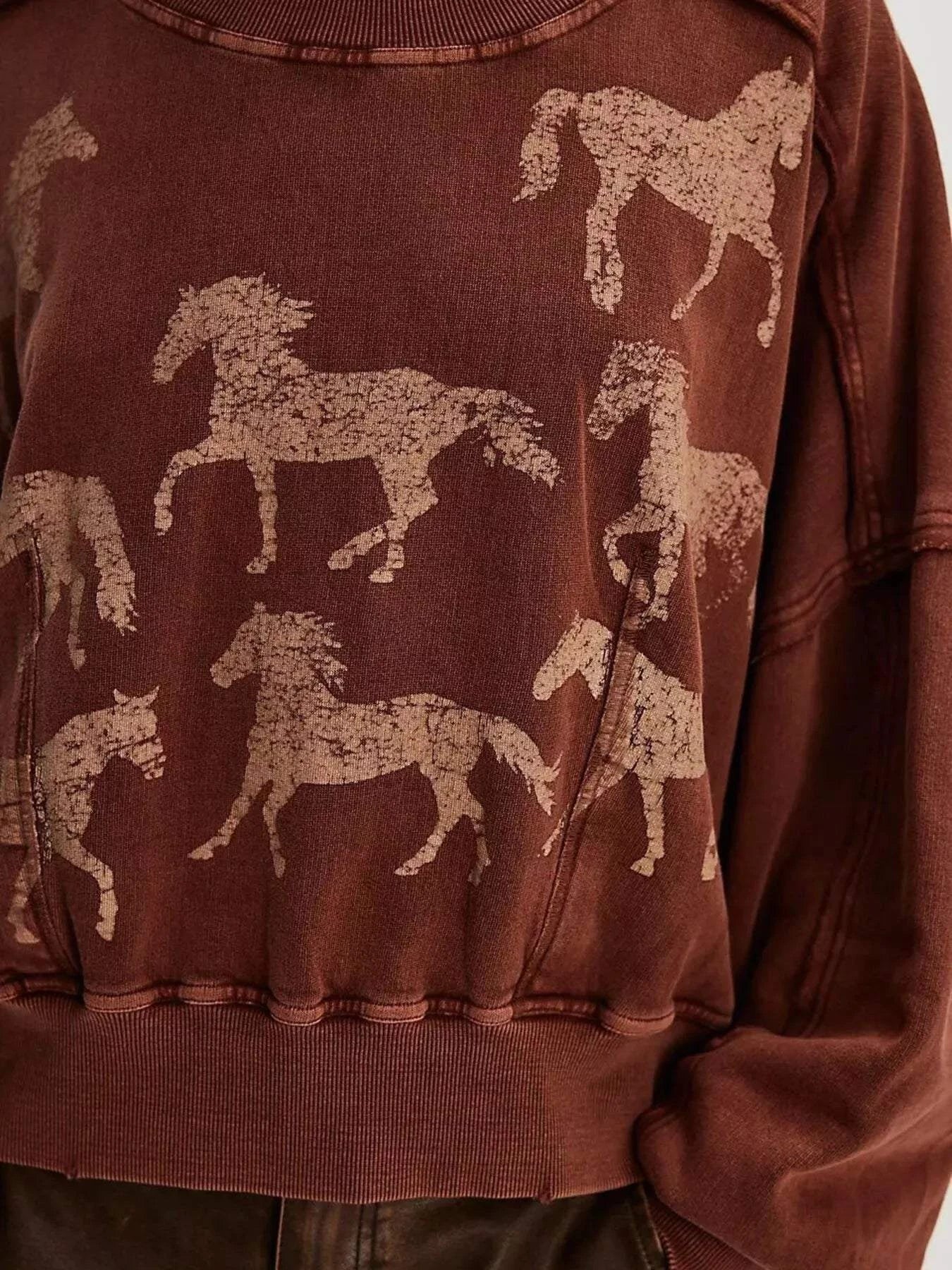 Printed Round Neck Dropped Shoulder Sweatshirt - Rosey's Creations