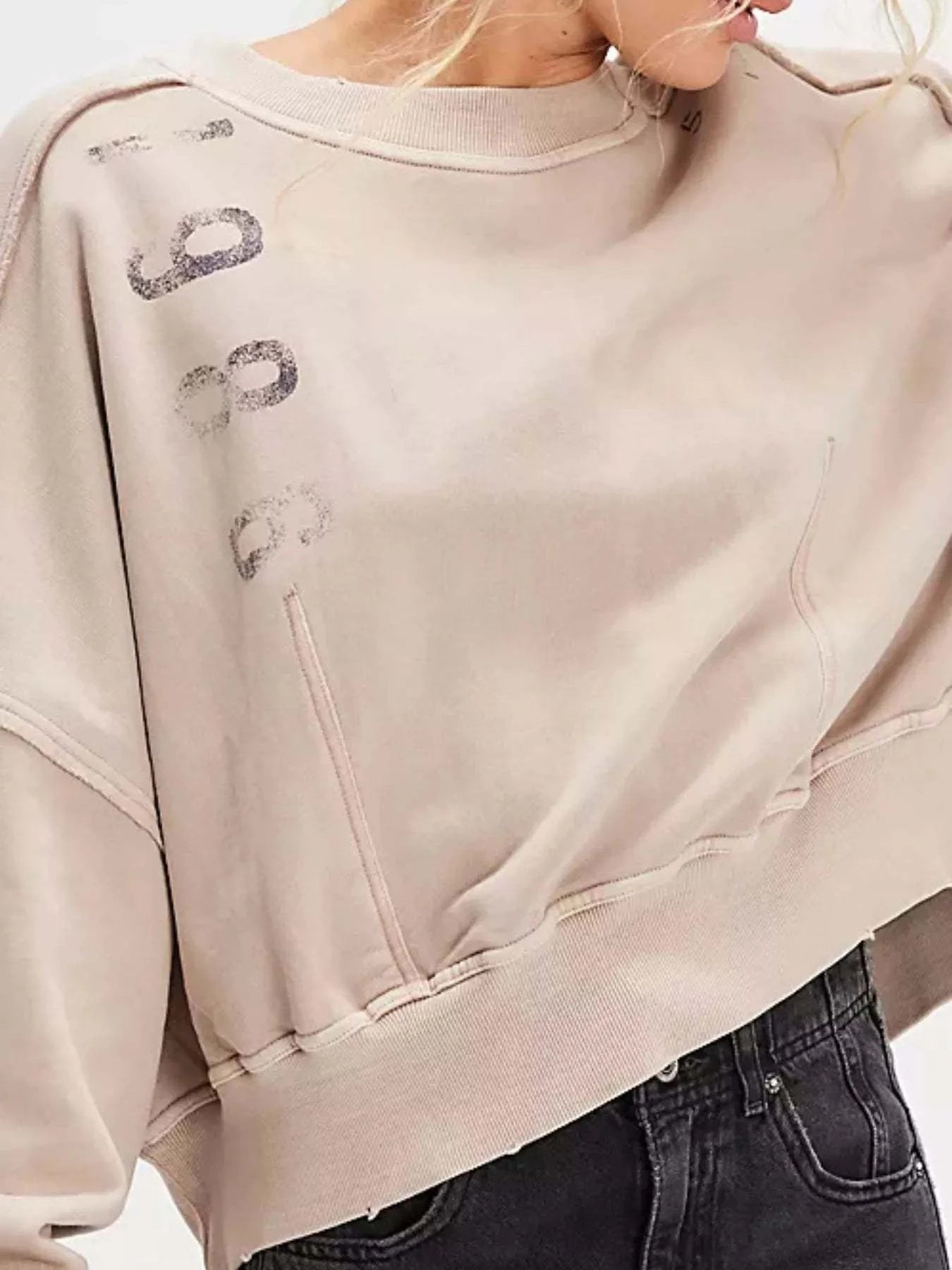 Printed Round Neck Dropped Shoulder Sweatshirt - Rosey's Creations