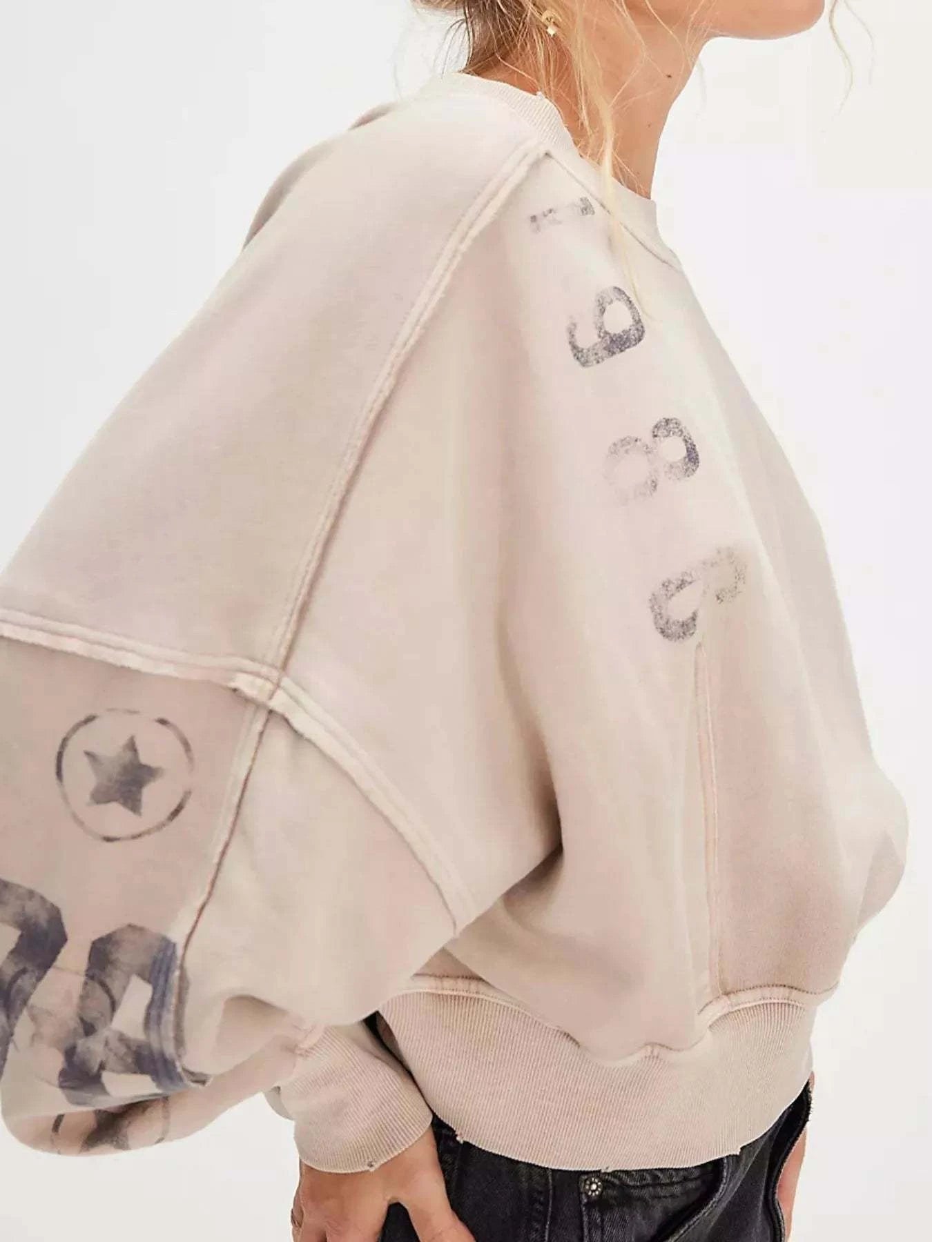 Printed Round Neck Dropped Shoulder Sweatshirt - Rosey's Creations