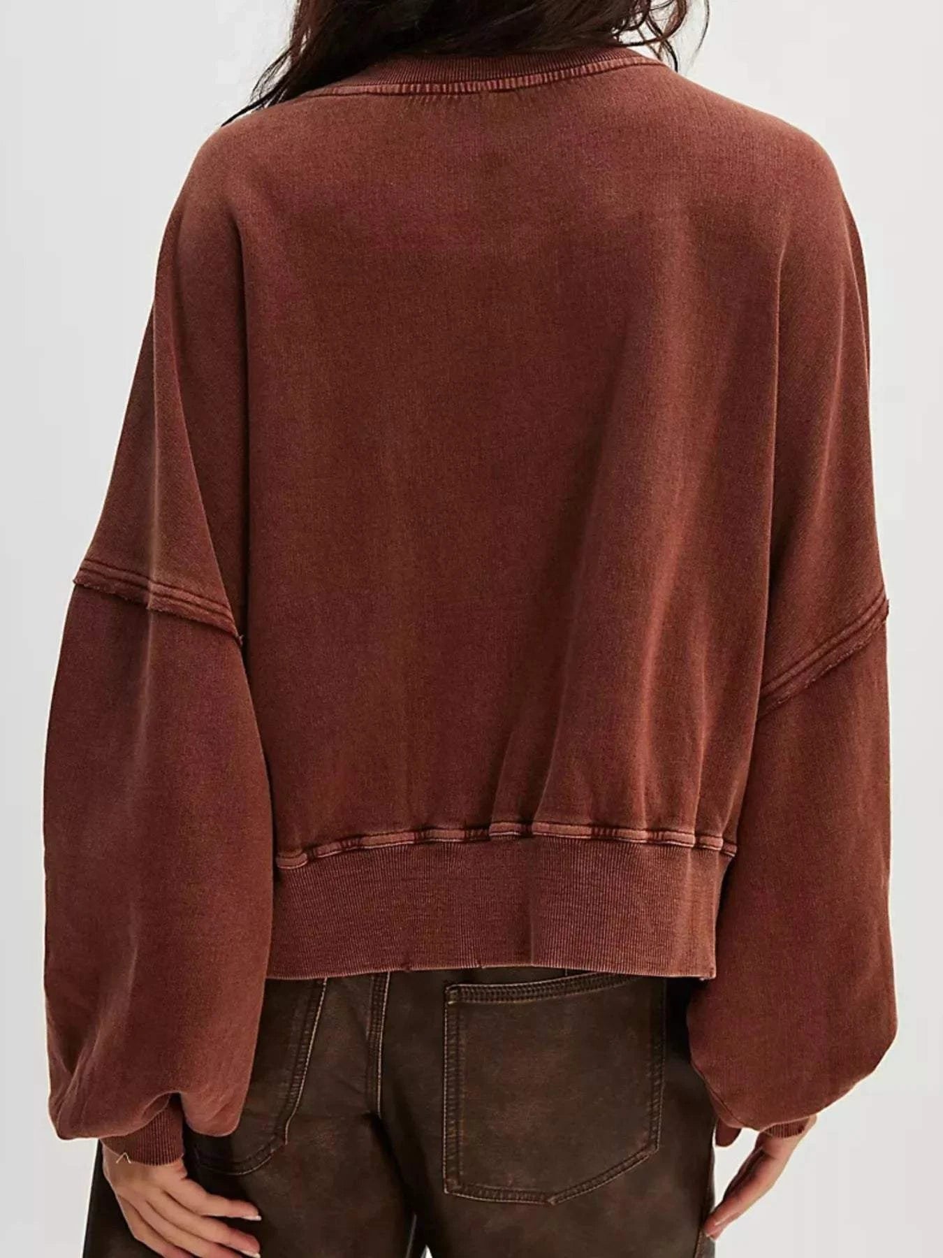 Printed Round Neck Dropped Shoulder Sweatshirt - Rosey's Creations