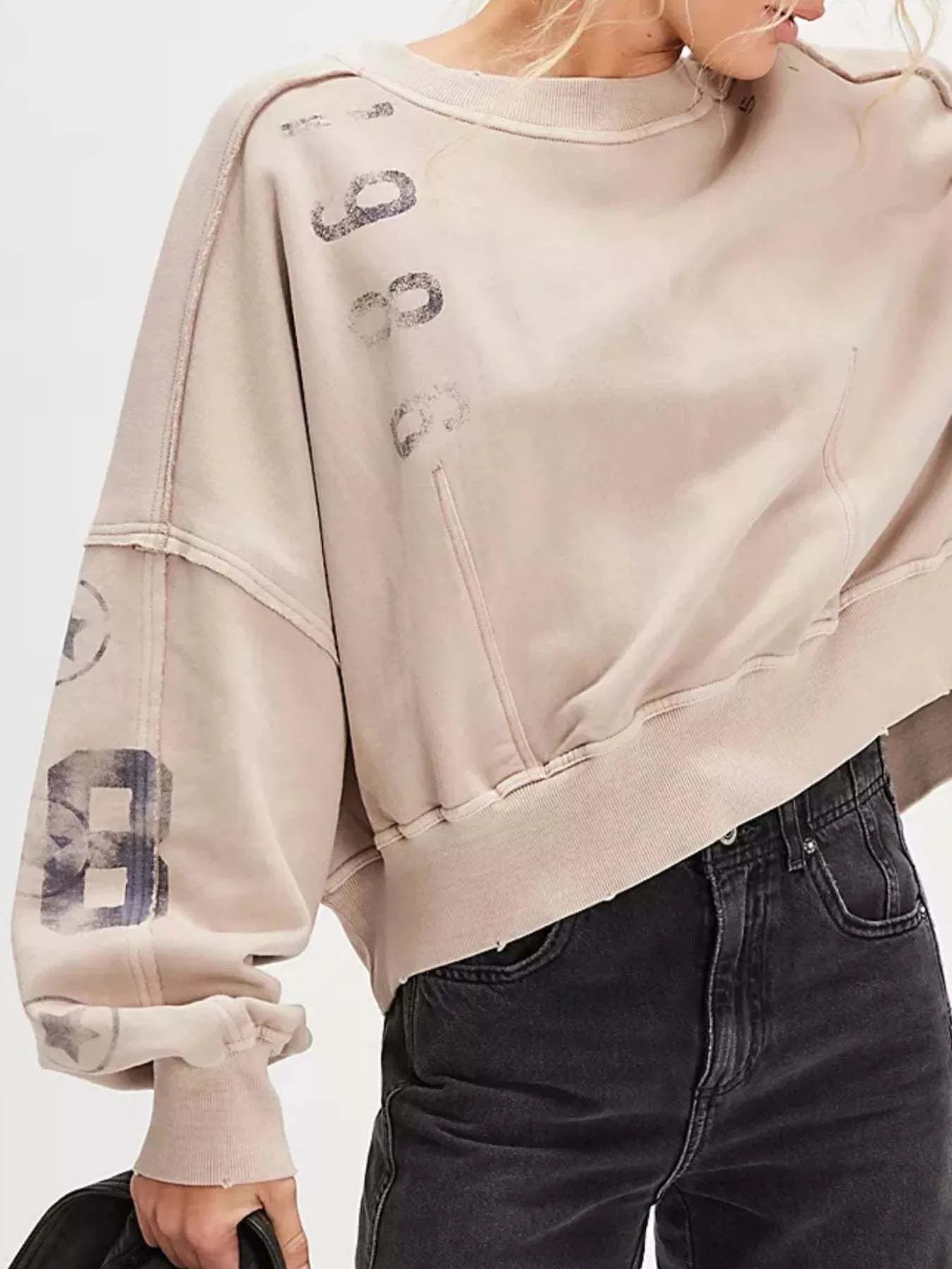 Printed Round Neck Dropped Shoulder Sweatshirt - Rosey's Creations