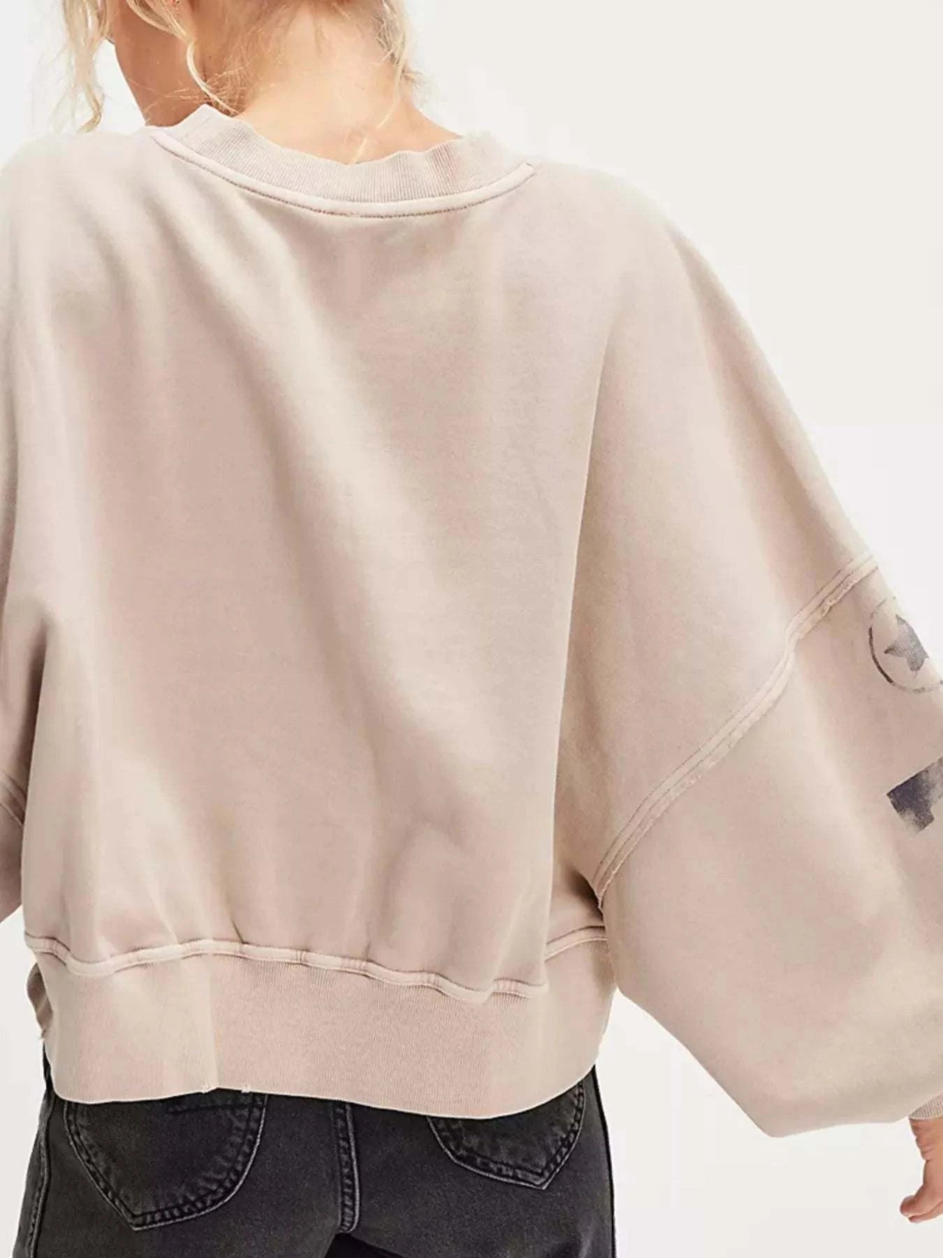 Printed Round Neck Dropped Shoulder Sweatshirt - Rosey's Creations