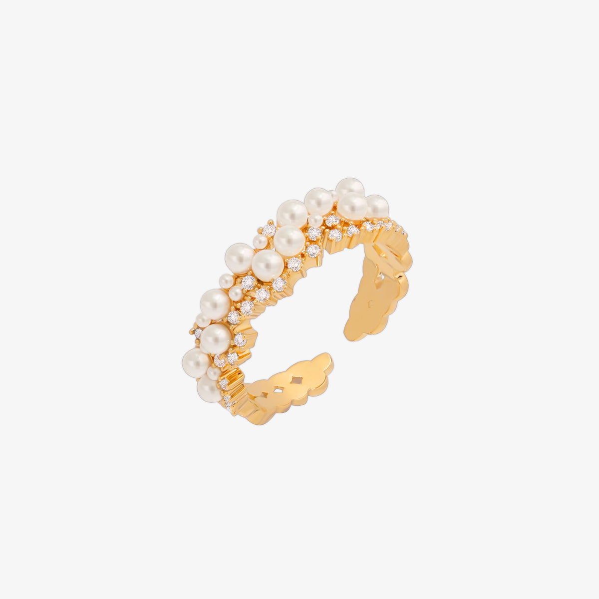 Bold cubic pearl ring Nabi London