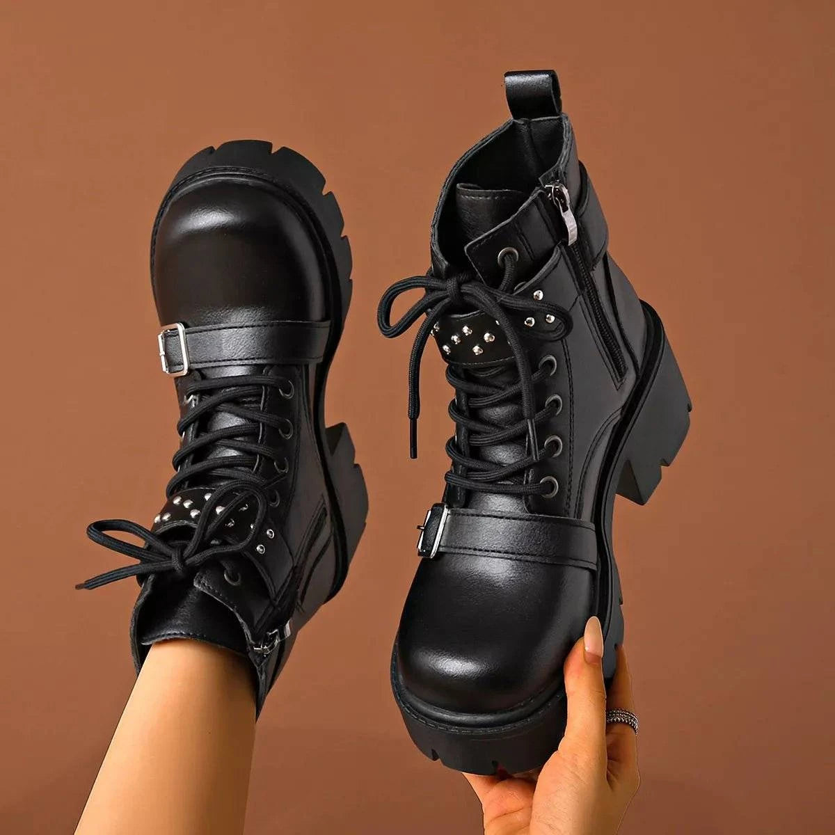 Round Toe Block Heels Boots - Rosey's Creations