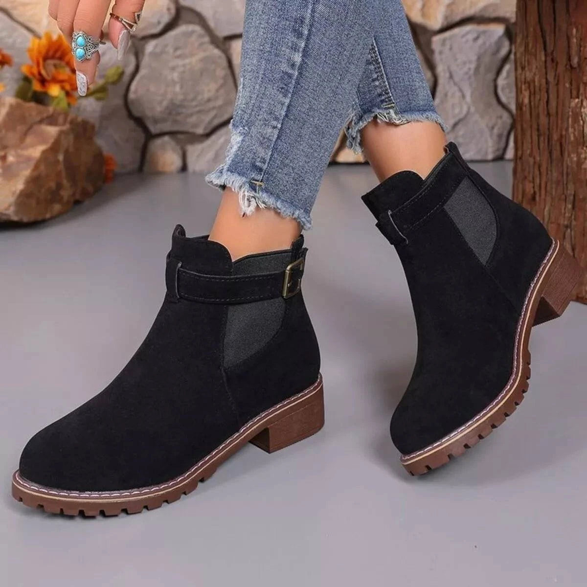 Round Toe Block Heels Boots - Rosey's Creations