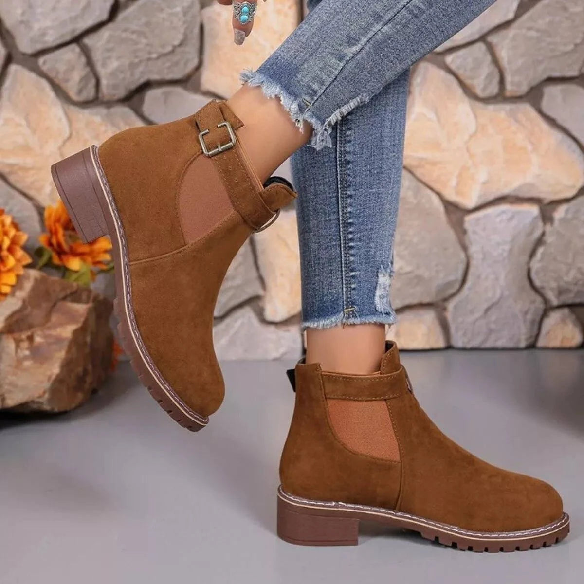 Round Toe Block Heels Boots - Rosey's Creations