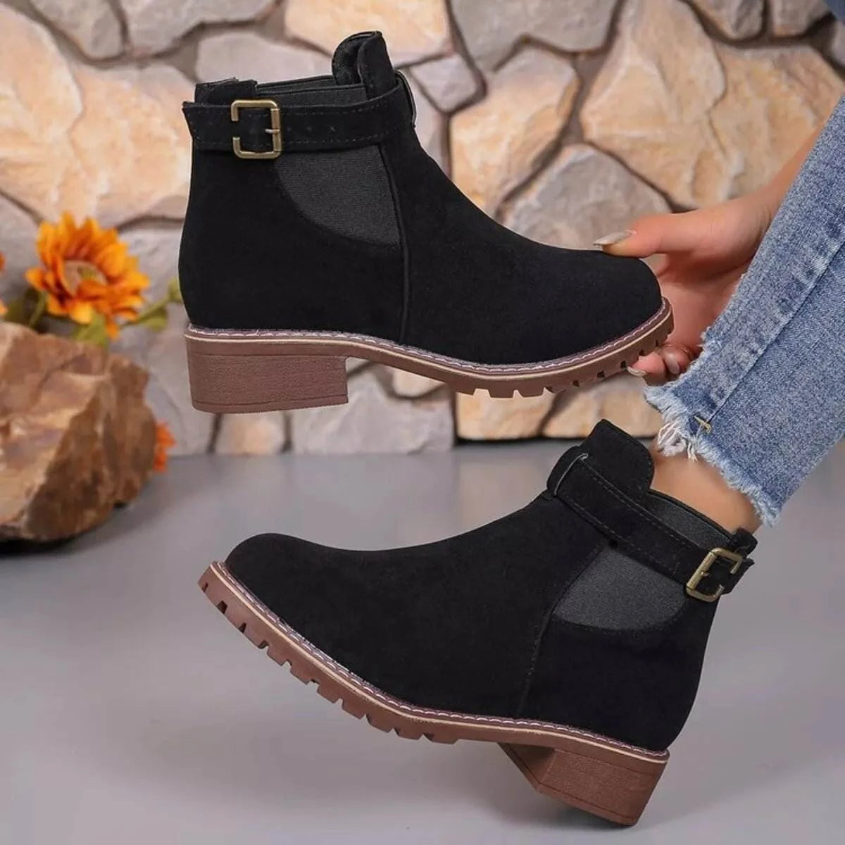 Round Toe Block Heels Boots - Rosey's Creations