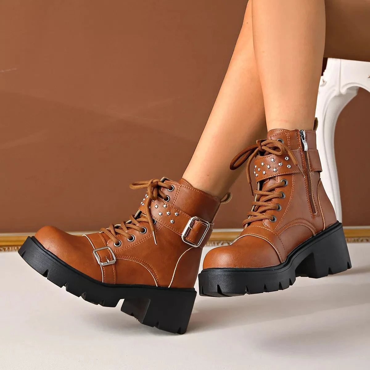 Round Toe Block Heels Boots - Rosey's Creations