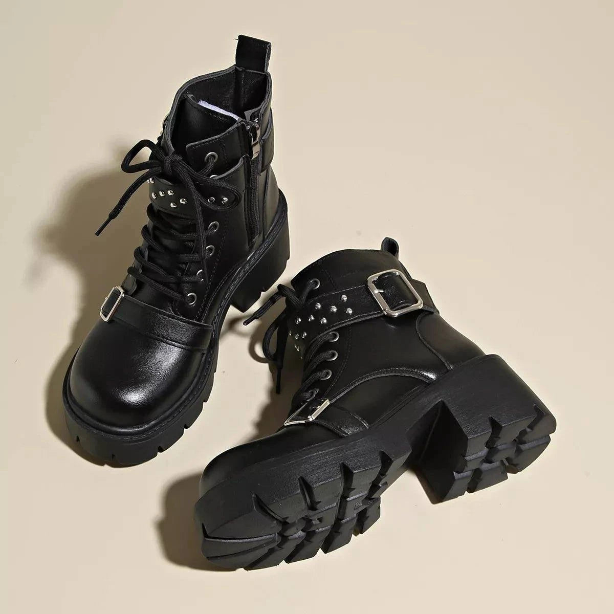 Round Toe Block Heels Boots - Rosey's Creations