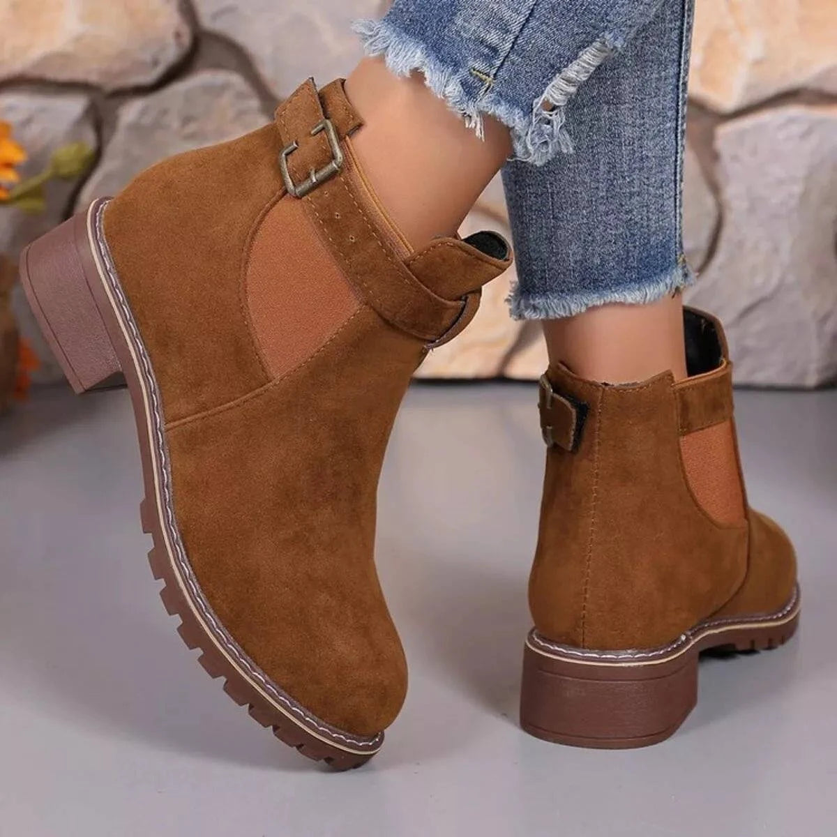 Round Toe Block Heels Boots - Rosey's Creations