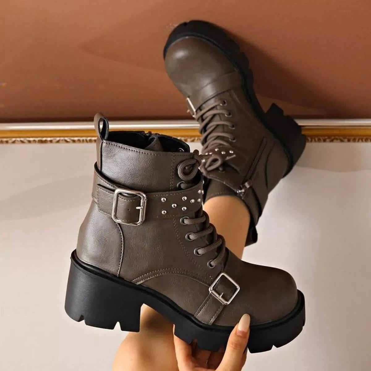 Round Toe Block Heels Boots - Rosey's Creations