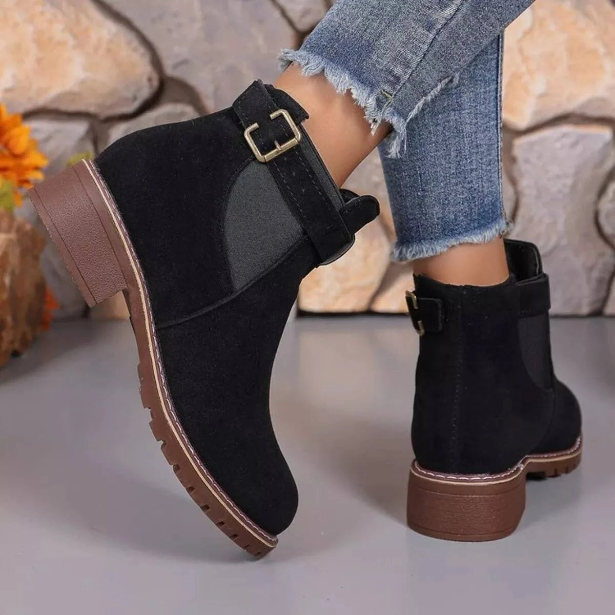 Round Toe Block Heels Boots - Rosey's Creations