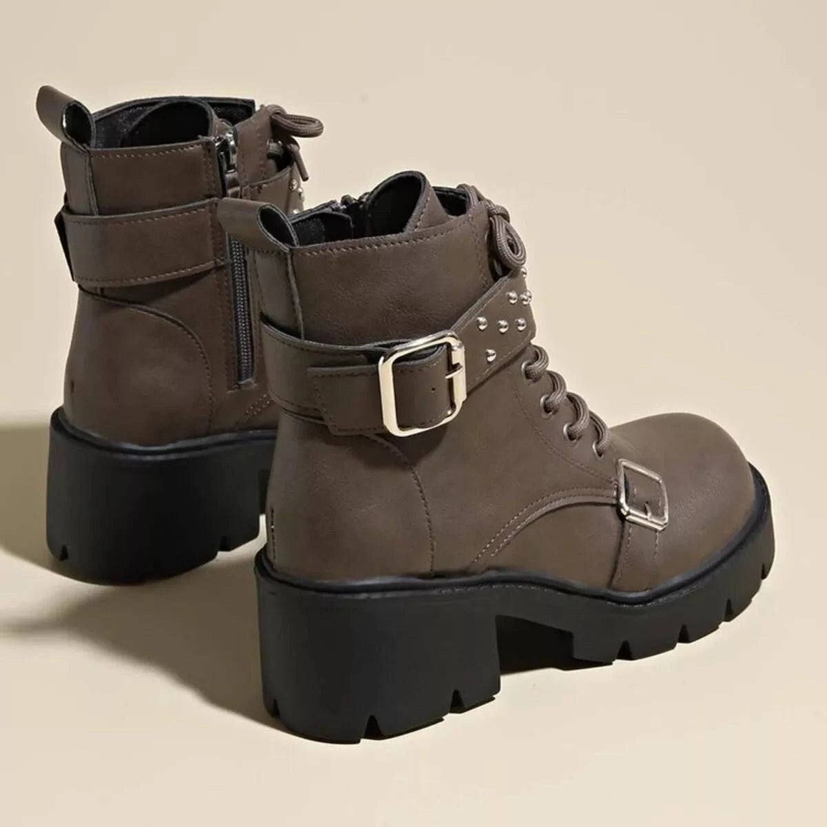 Round Toe Block Heels Boots - Rosey's Creations