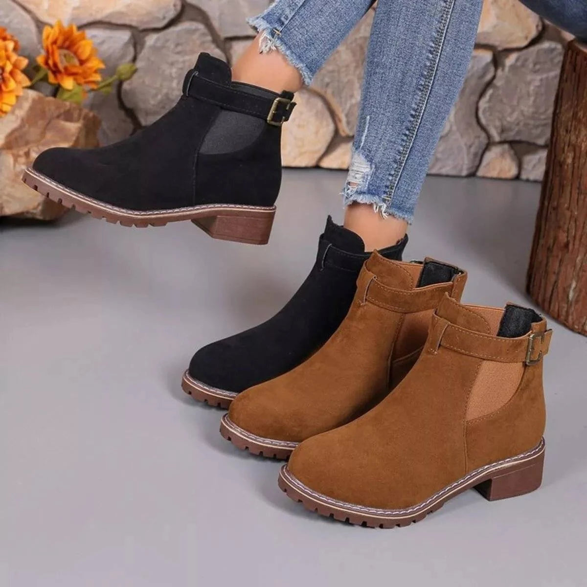 Round Toe Block Heels Boots - Rosey's Creations