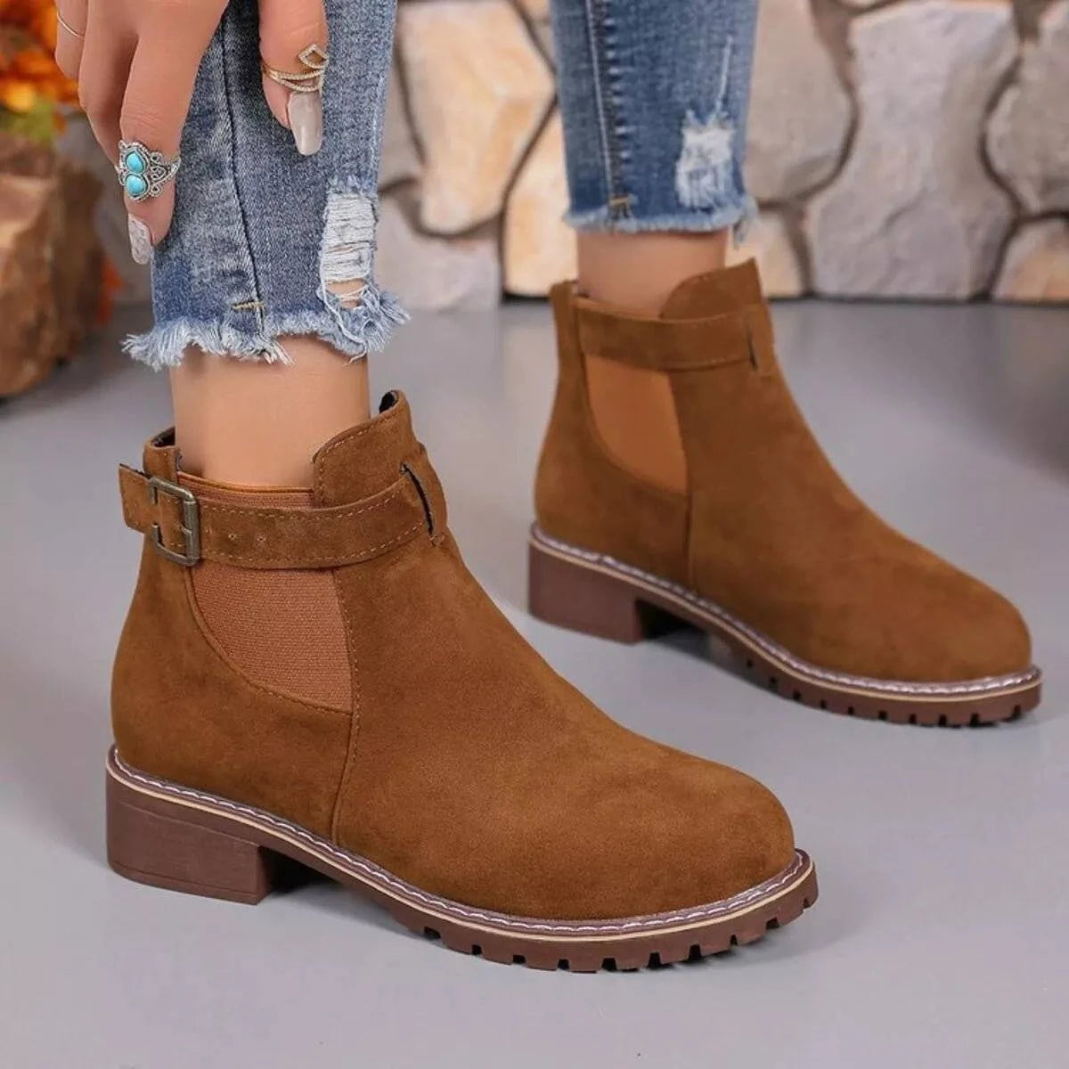 Round Toe Block Heels Boots - Rosey's Creations