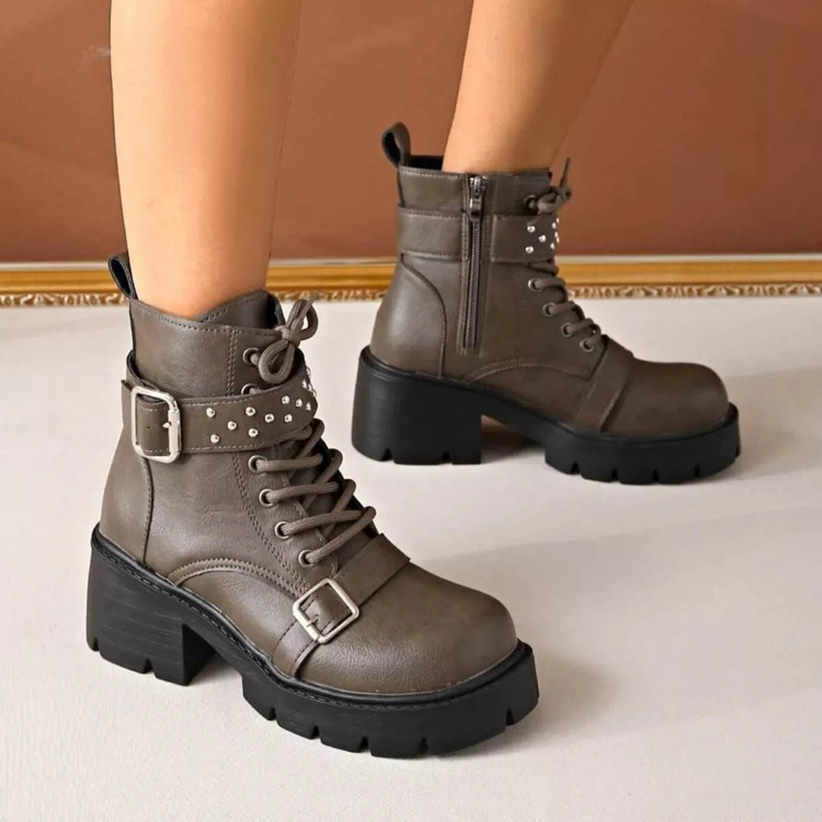 Round Toe Block Heels Boots - Rosey's Creations