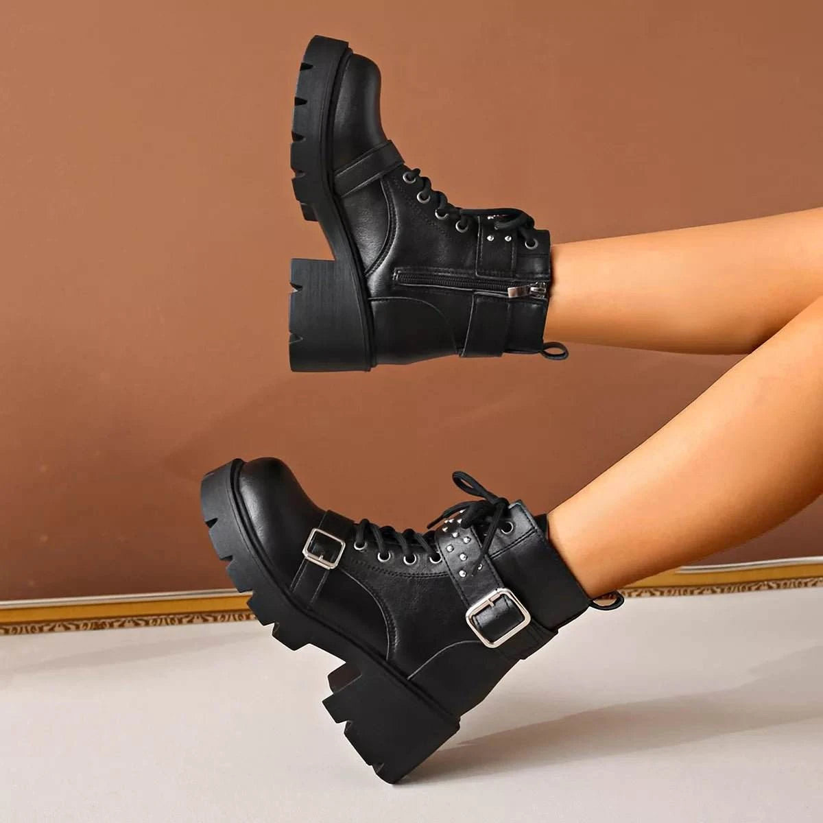 Round Toe Block Heels Boots - Rosey's Creations