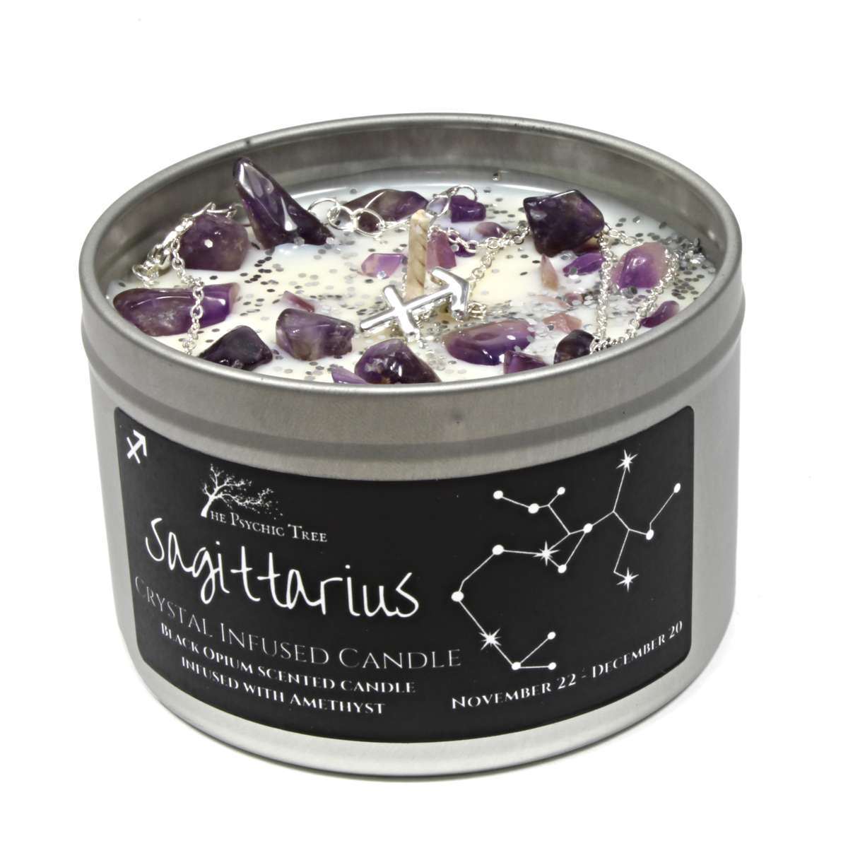 Sagittarius - Crystal & Jewellery Scented Zodiac Candle.