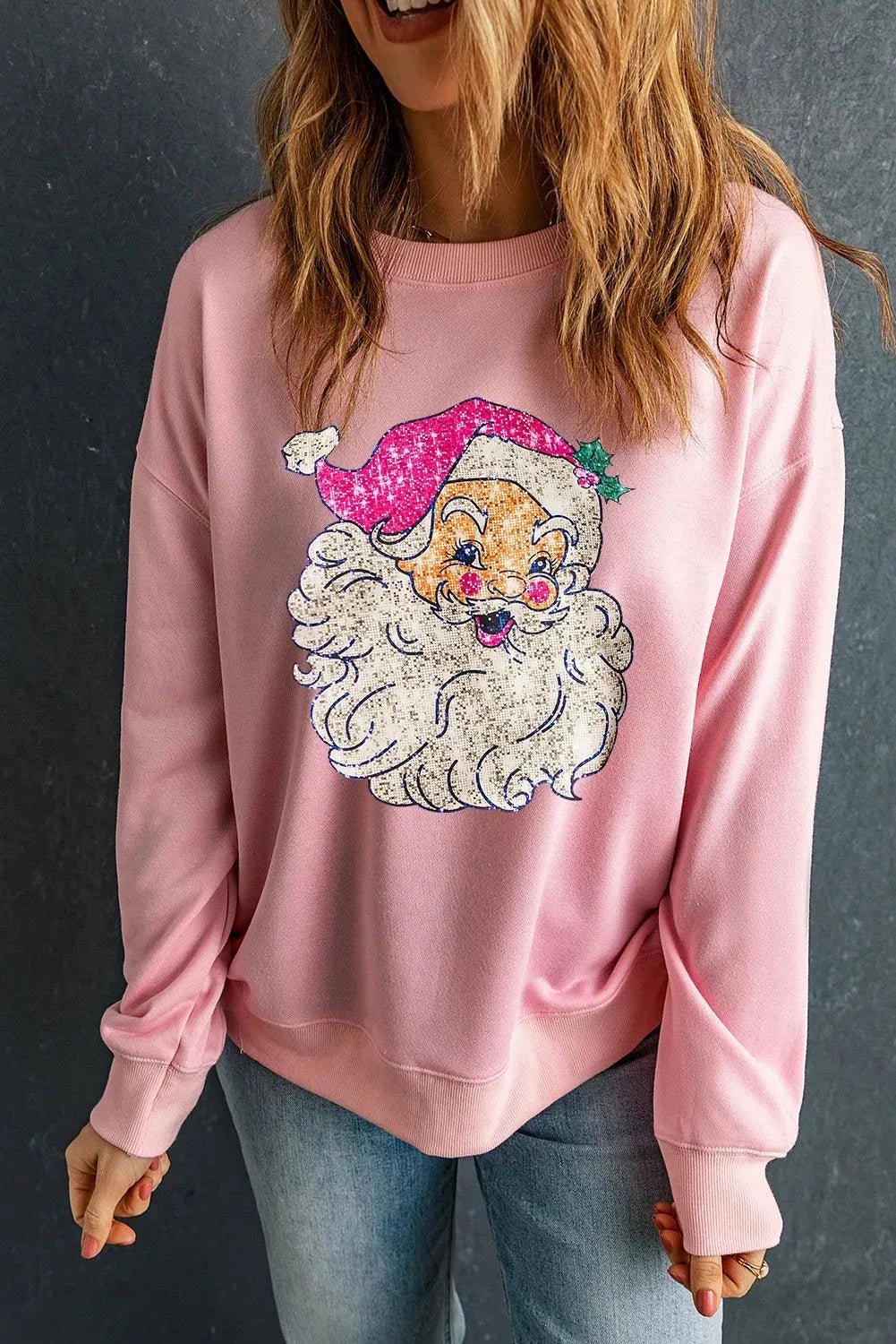 Santa Round Neck Long Sleeve Sweatshirt.