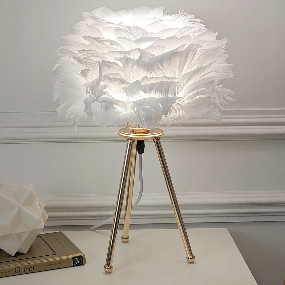 Sara Gold Tripod Feather Table Lamp - Rosey's Creations