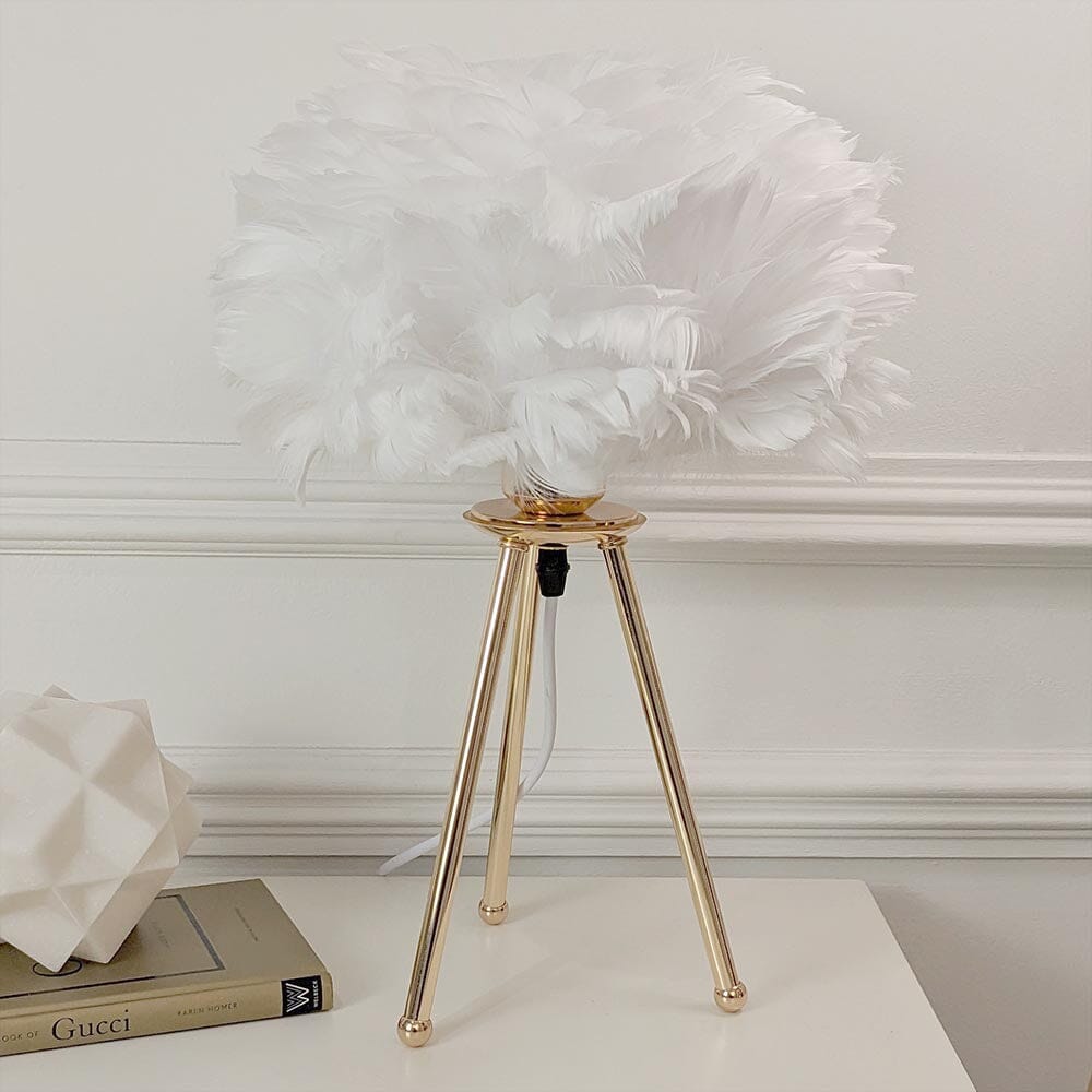 Sara Gold Tripod Feather Table Lamp - Rosey's Creations