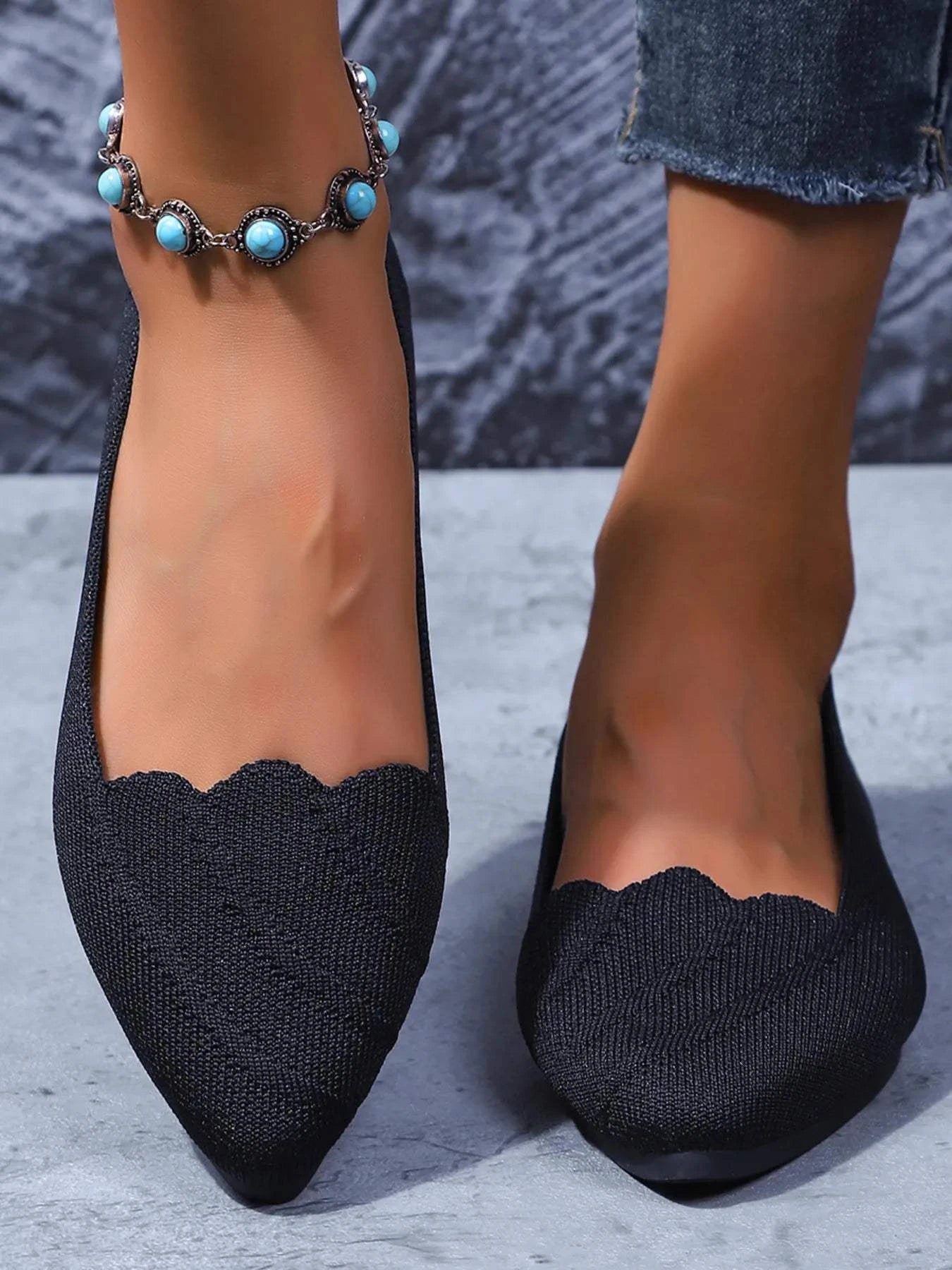 Scalloped Edge Pointed Toe Loafers - Rosey's Creations