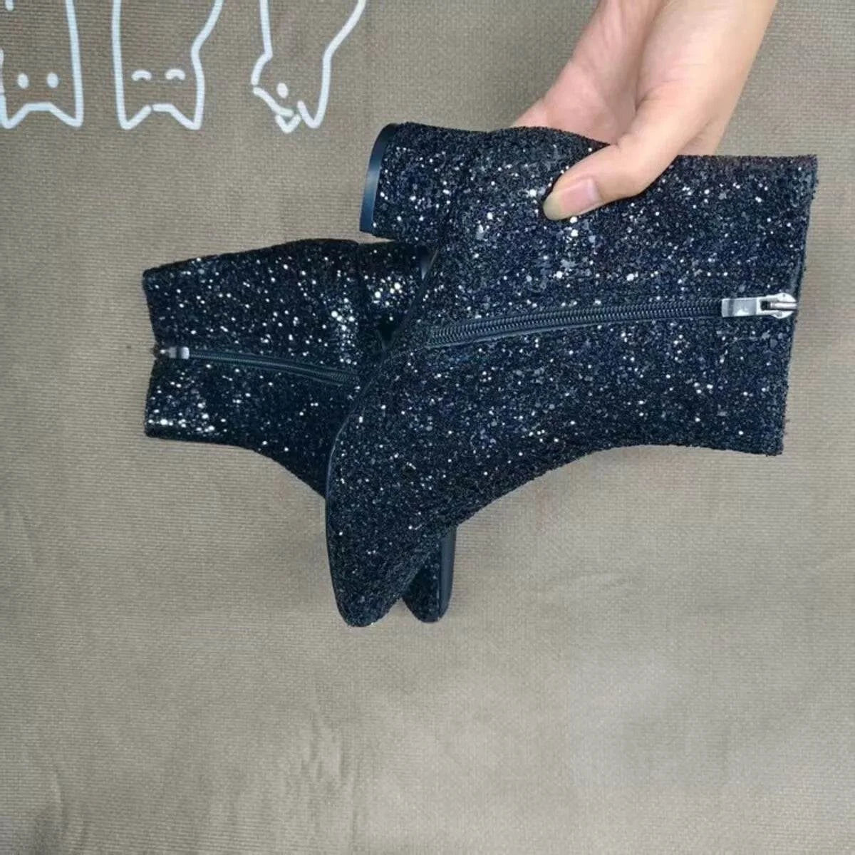 Sequin Block Heels Boots - Rosey's Creations