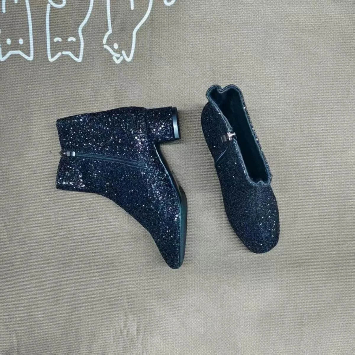 Sequin Block Heels Boots - Rosey's Creations