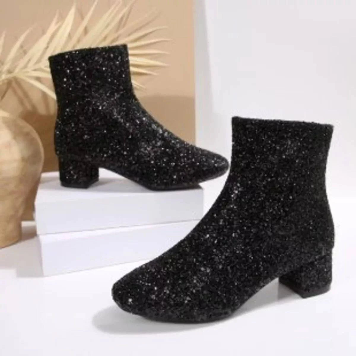 Sequin Block Heels Boots - Rosey's Creations
