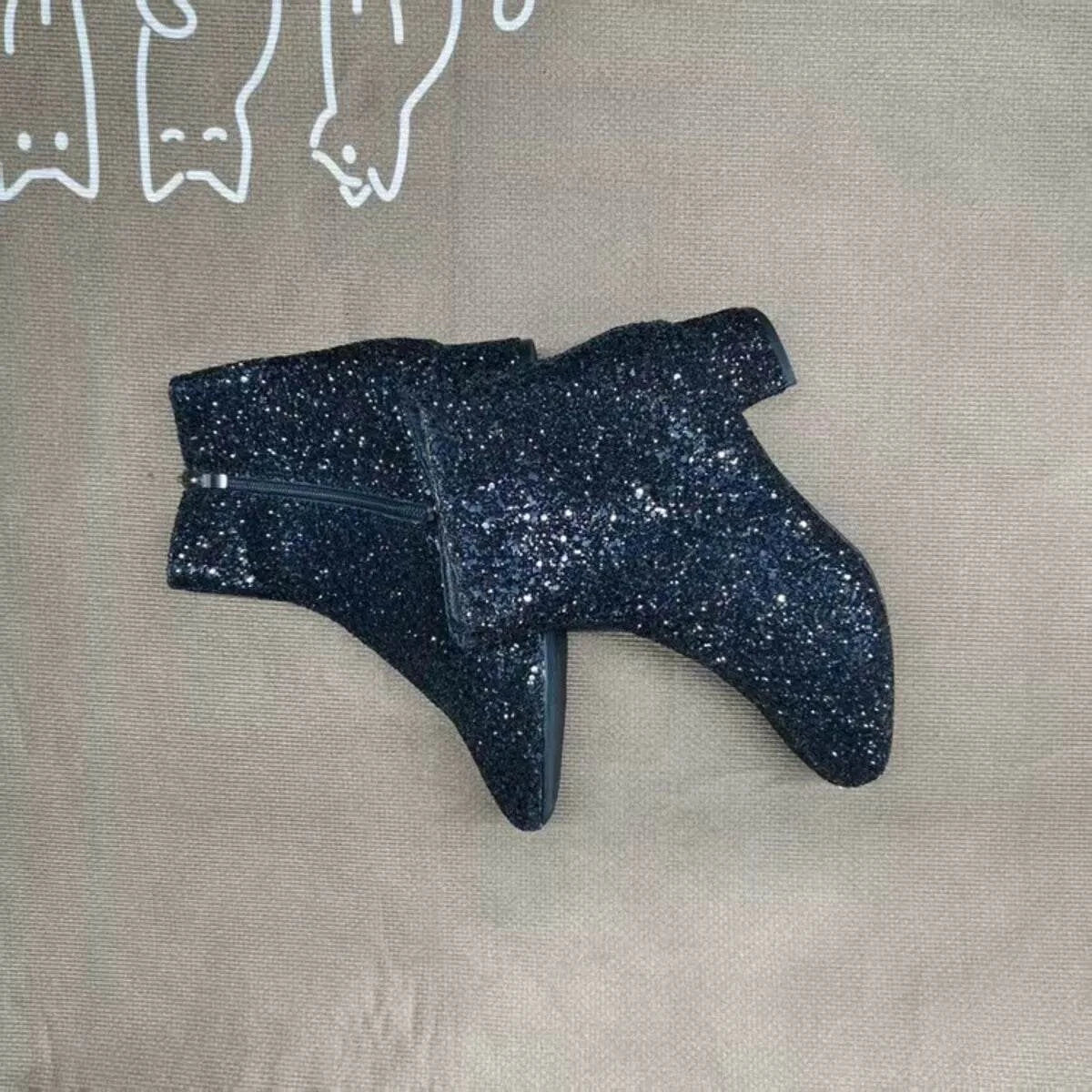 Sequin Block Heels Boots - Rosey's Creations