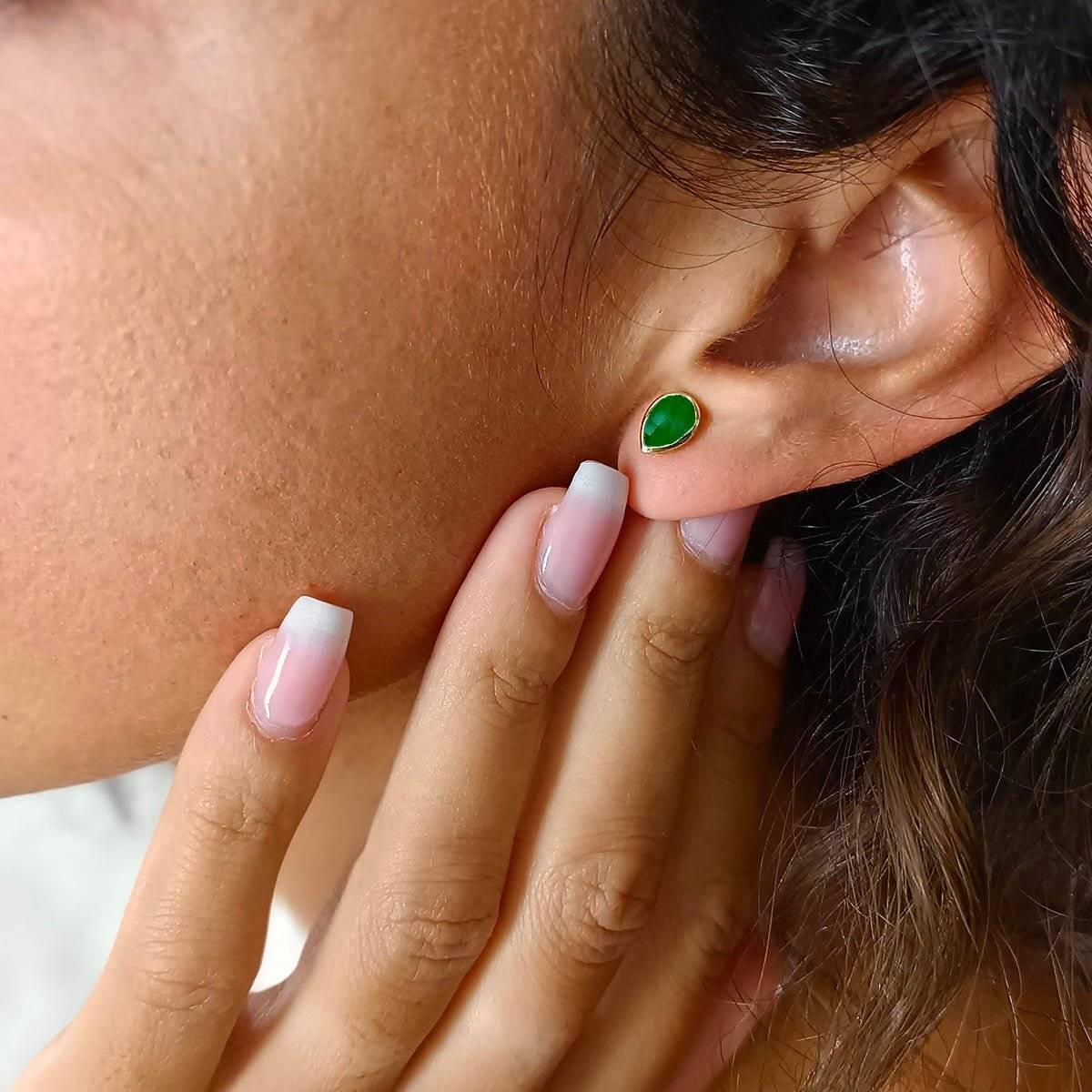 Simi Gemstone Studs with Green Onyx.
