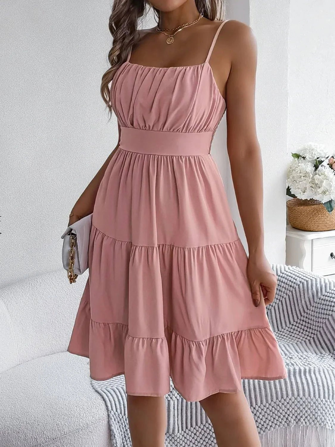 Smocked Back Tiered Cami Dress - Rosey's Creations
