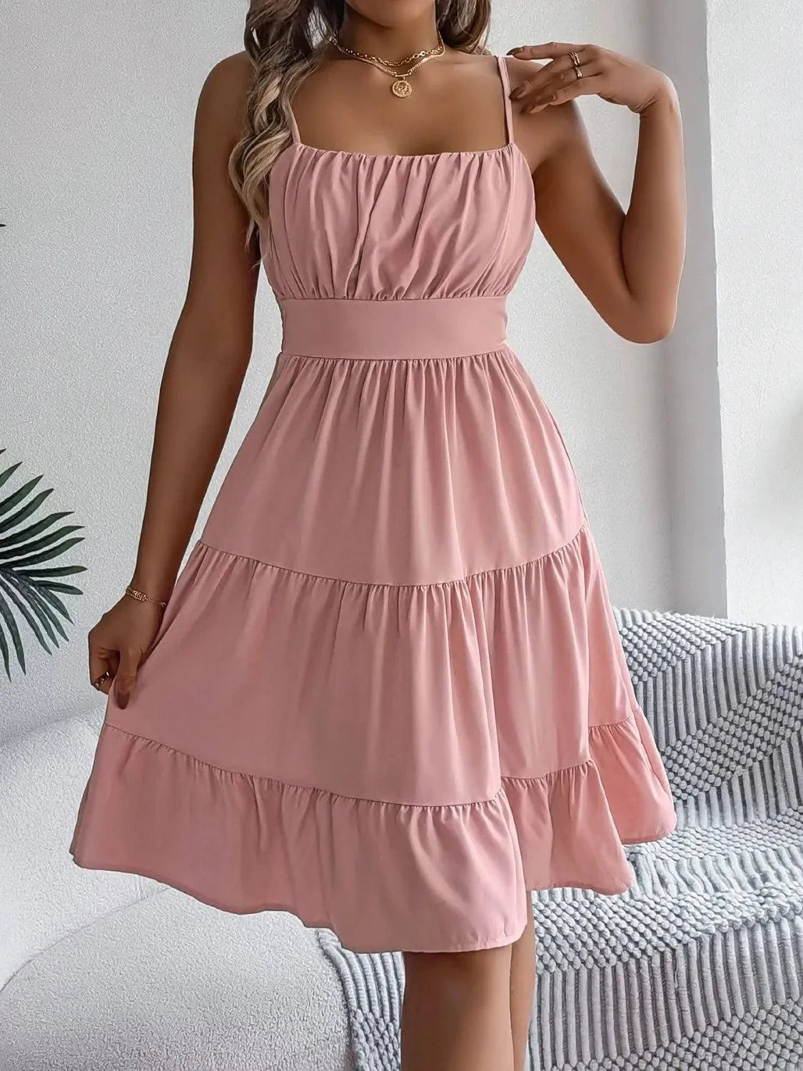 Smocked Back Tiered Cami Dress - Rosey's Creations