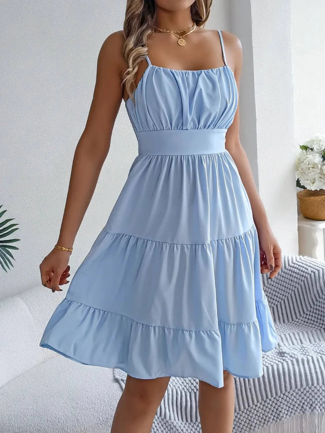 Smocked Back Tiered Cami Dress - Rosey's Creations