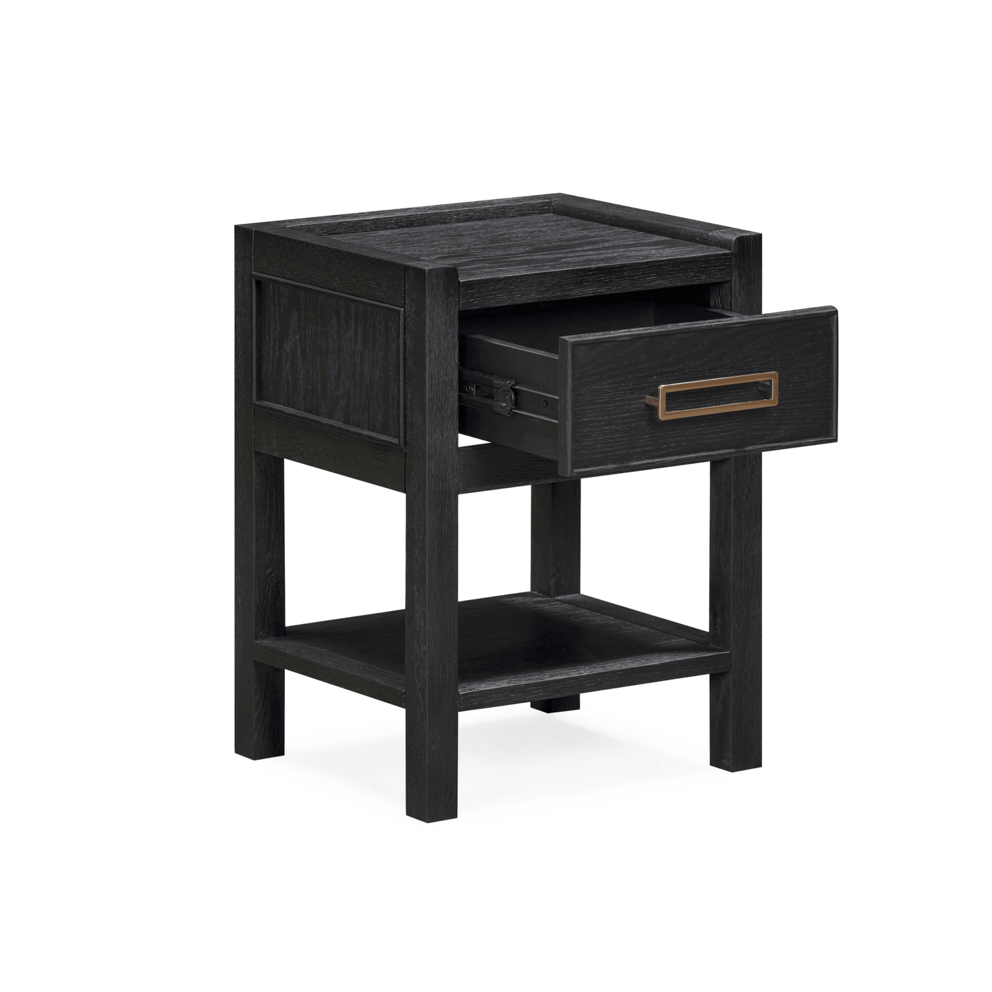 Soho Black Oak Veneer 1 Drawer Bedside Table.