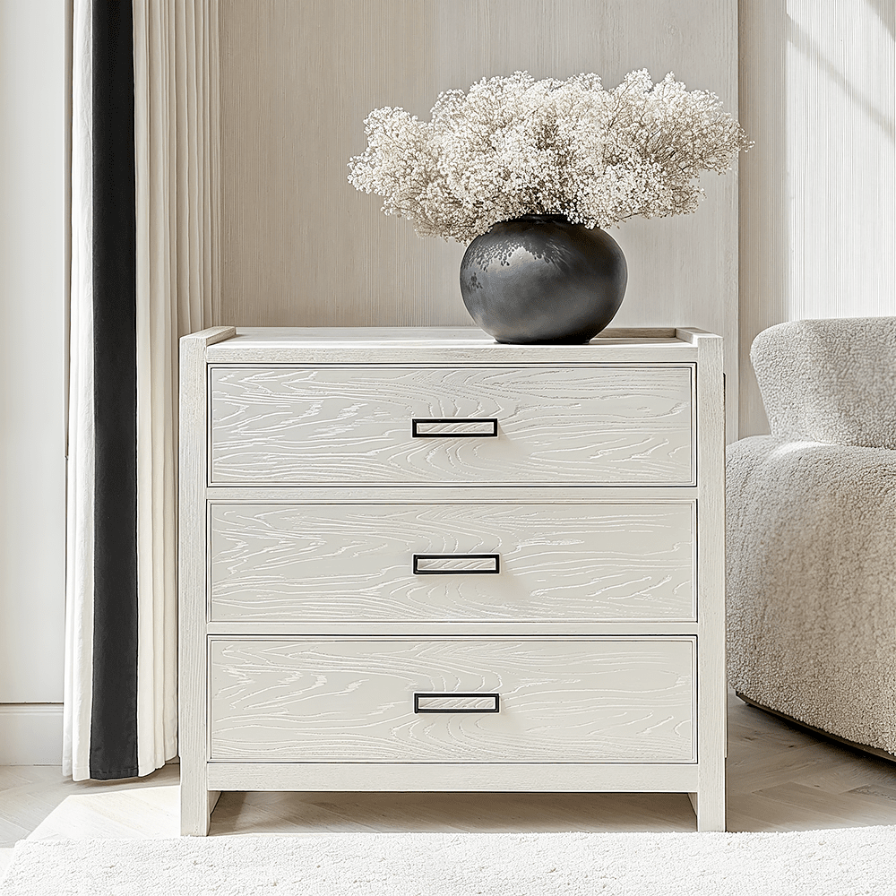 Soho Cream Oak Veneer 3 Drawer Chest - Rosey's Creations