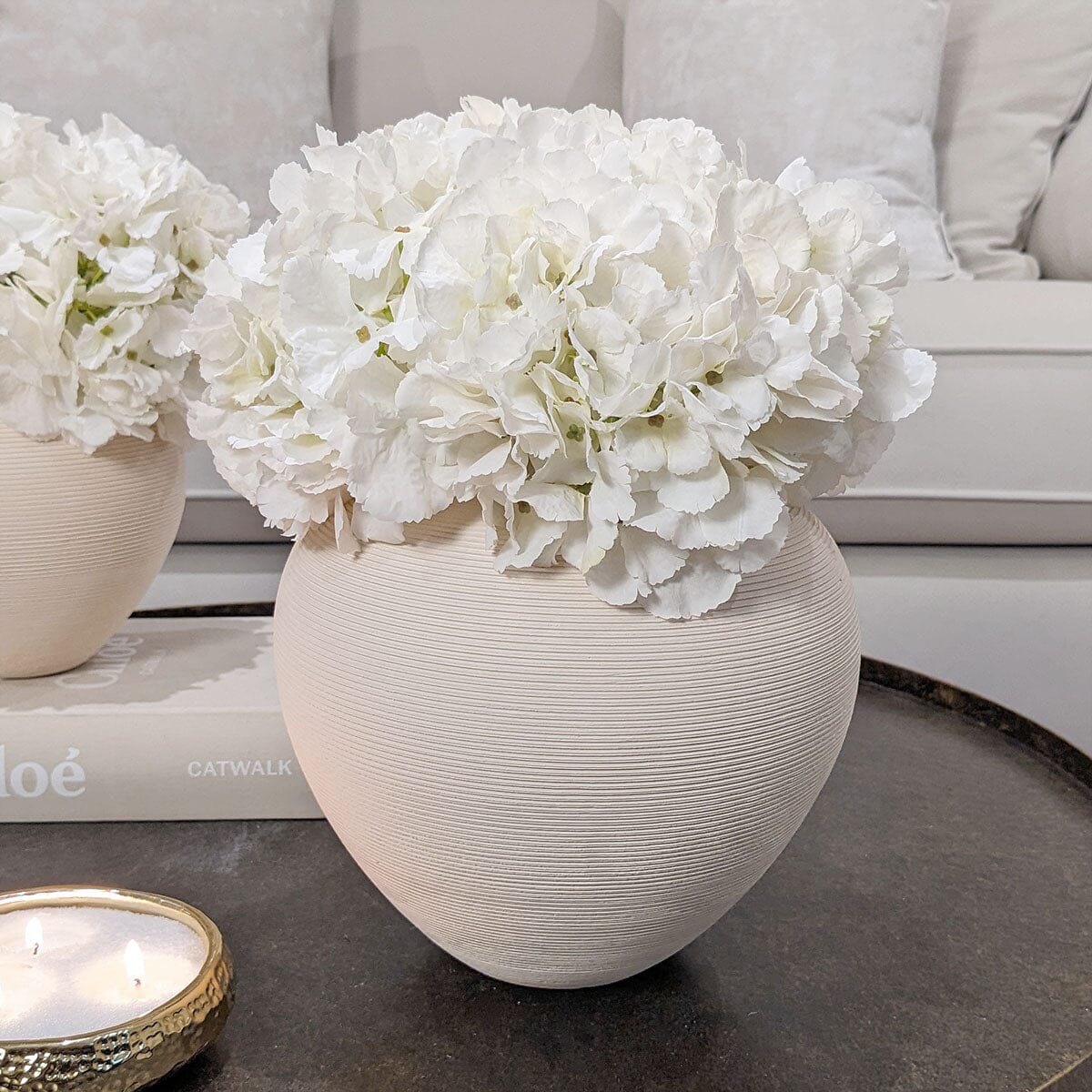 Solis Large Rounded Stone Ceramic Neutral Vase.